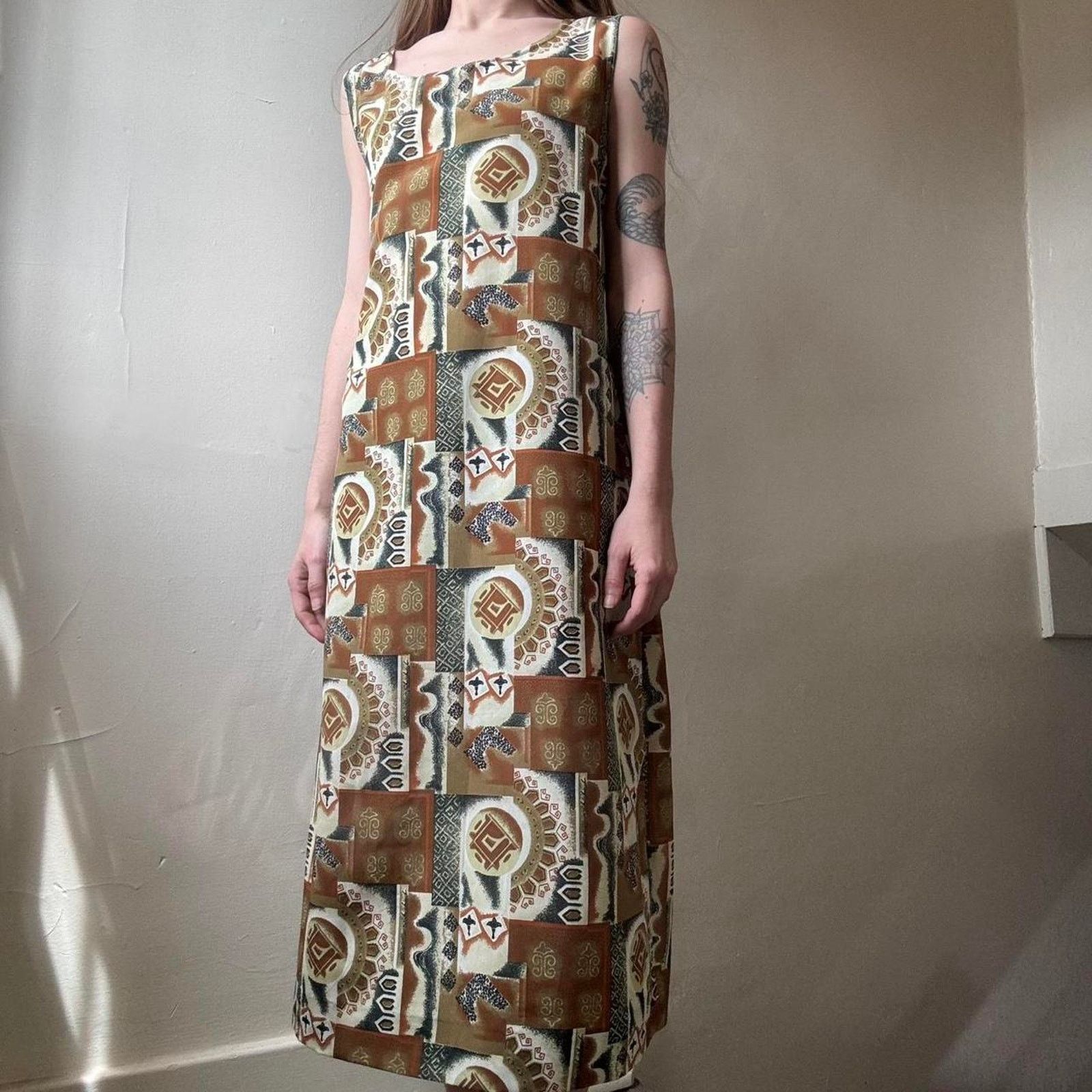 Vintage Vintage Charade Southwestern Shift Maxi Dress Small 90s Boho Size S / US 4 / IT 40 - 1 Thumbnail
