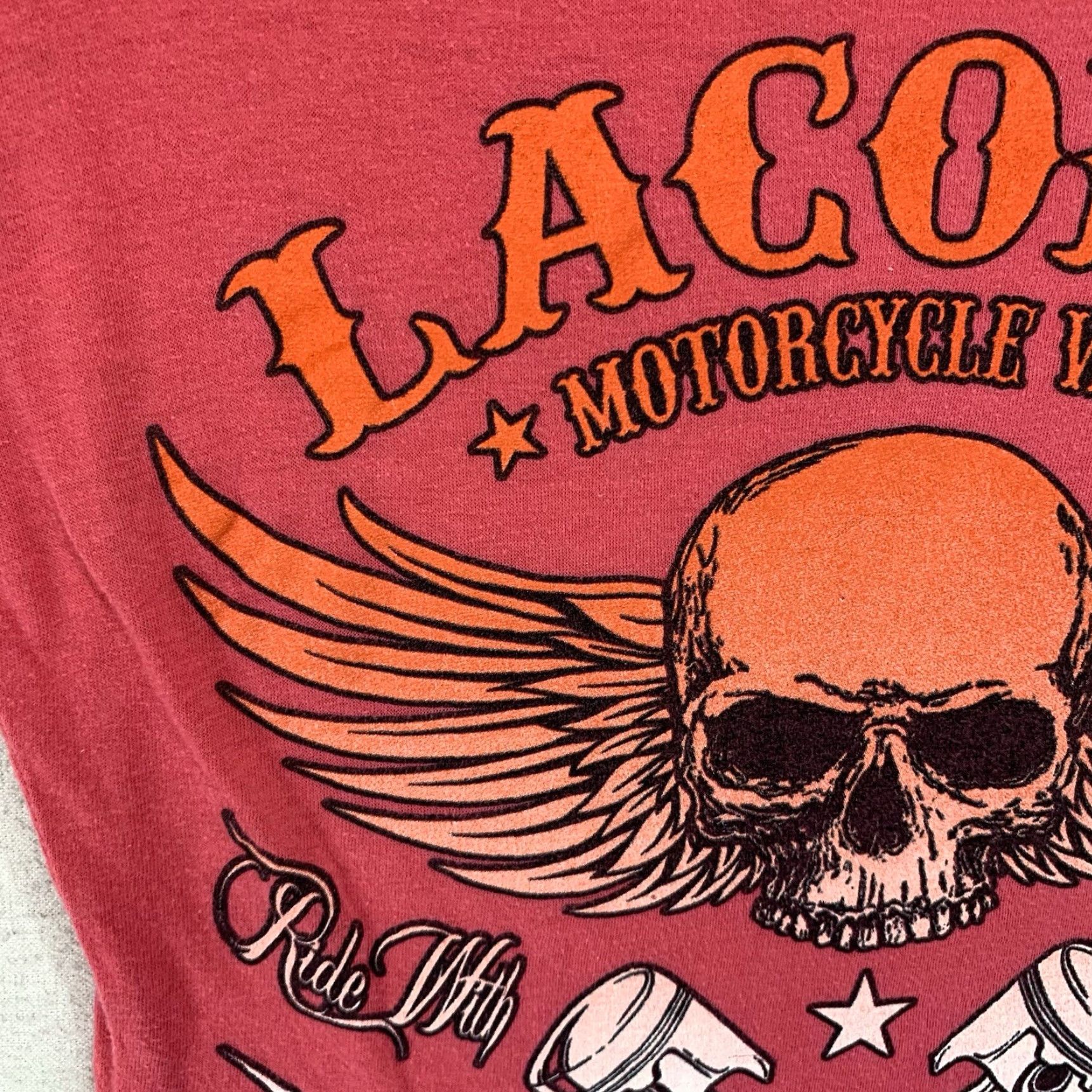 Vintage VINTAGE Laconia Motorcycle Biker Shirt Small Red Skull Wings Graphic Cap Sleeve Womens Size S / US 4 / IT 40 - 6 Thumbnail