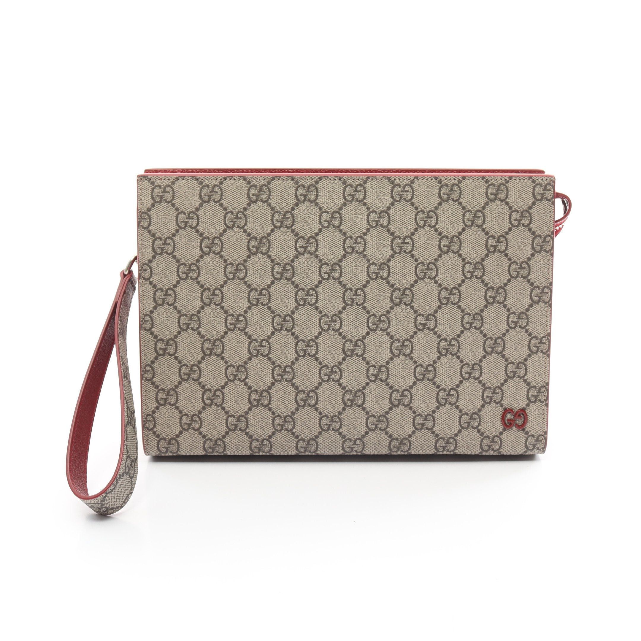 Gucci Gucci Gg Supreme Pouch Clutch Bag Leather Beige Bordeaux Size ONE SIZE - 1 Thumbnail