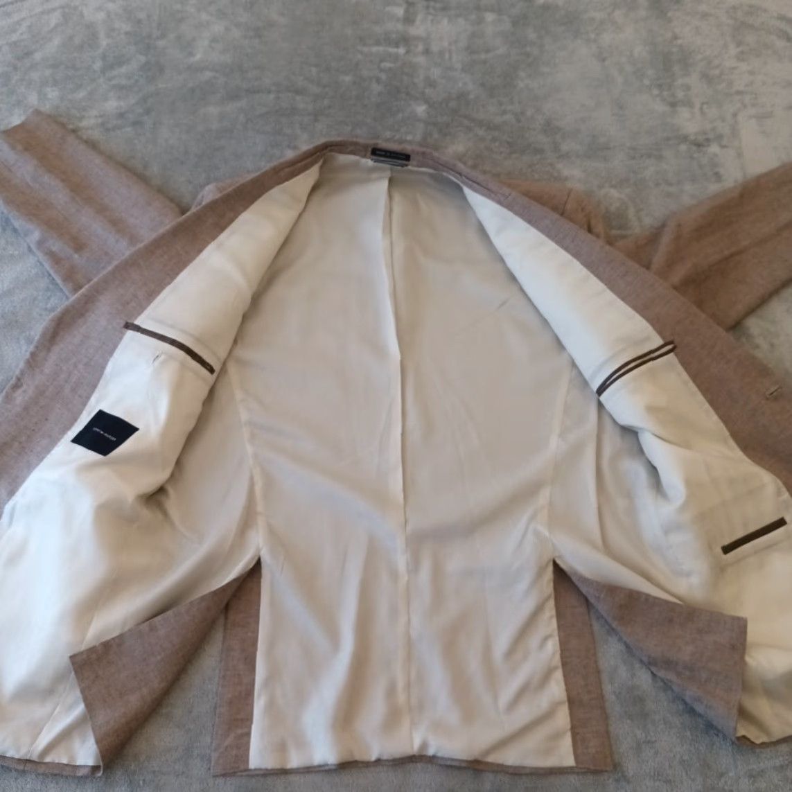 Tommy Hilfiger Tommy Hilfiger Blazer Mens 44 Long Beige Herringbone Two-Button Double-Vented Notch Lapel Long Jacket Coat Size 44R - 6 Thumbnail
