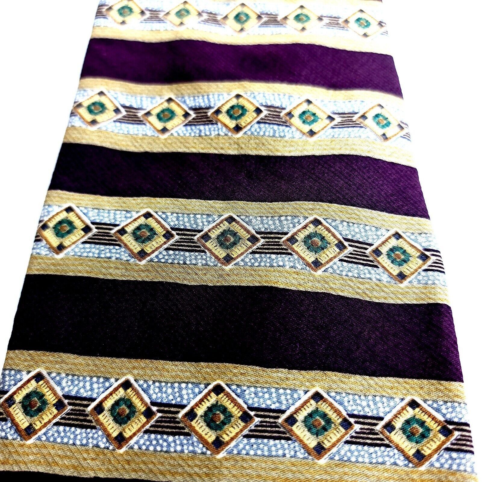 Kenneth Cole Kenneth Cole Maroon Tan Abstract Striped Print Wide Silk Tie Size ONE SIZE - 2 Thumbnail