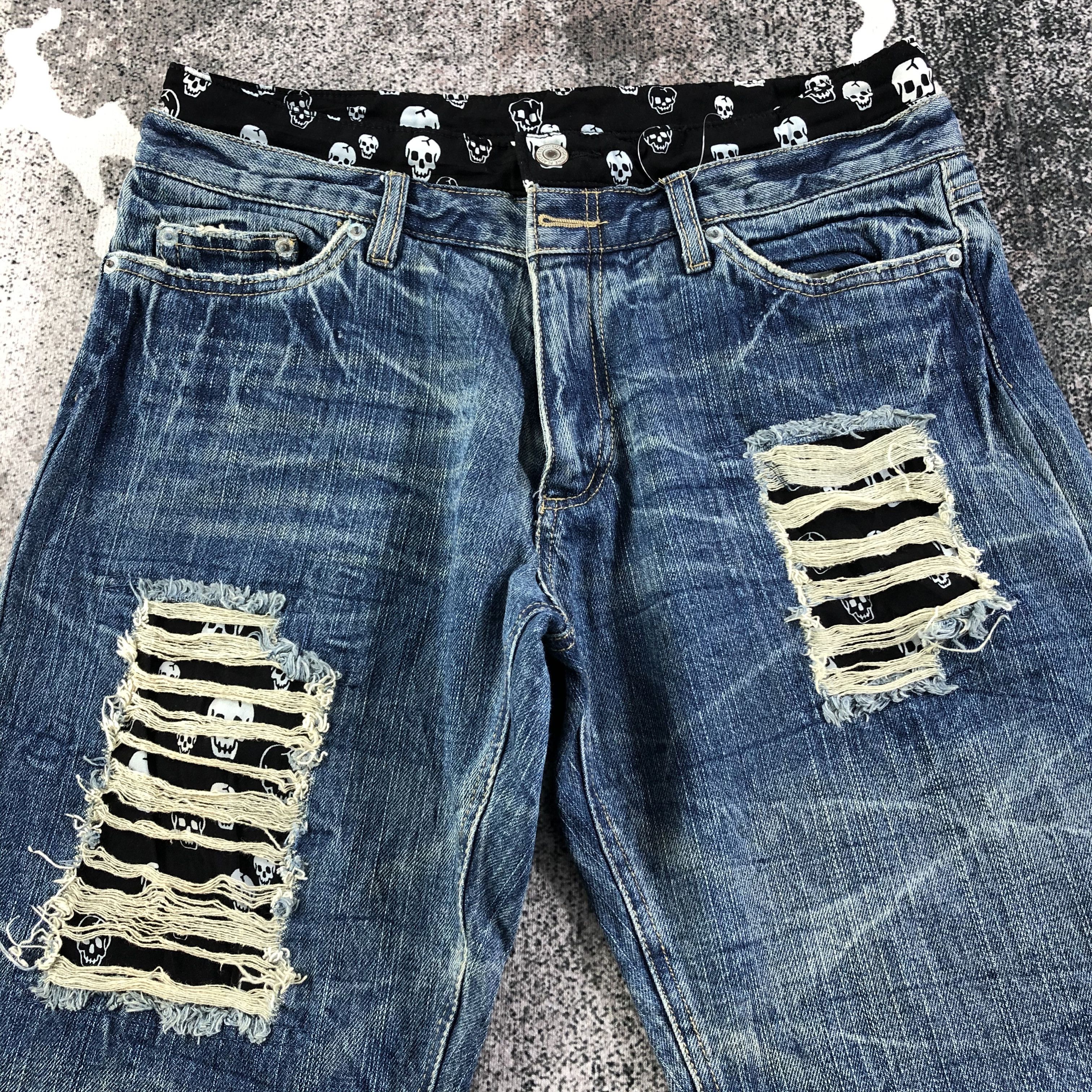 Japanese Brand Playchess Skull Denim Double Waist Denim KJ1669 Size US 32 / EU 48 - 3 Thumbnail