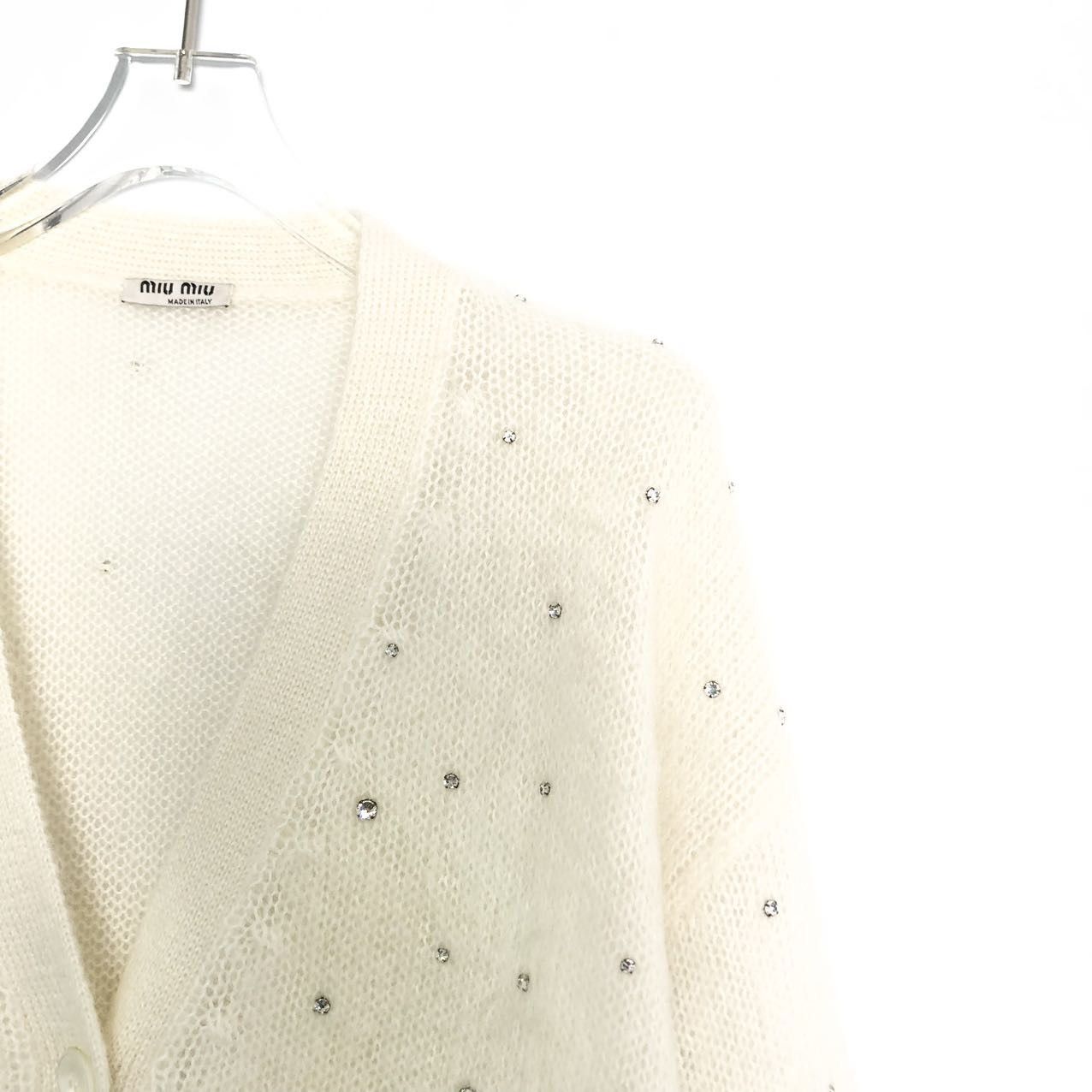 Miu Miu Miu Miu Rhinestone Knit Cardigan K26WX Size XS / US 0-2 / IT 36-38 - 3 Thumbnail