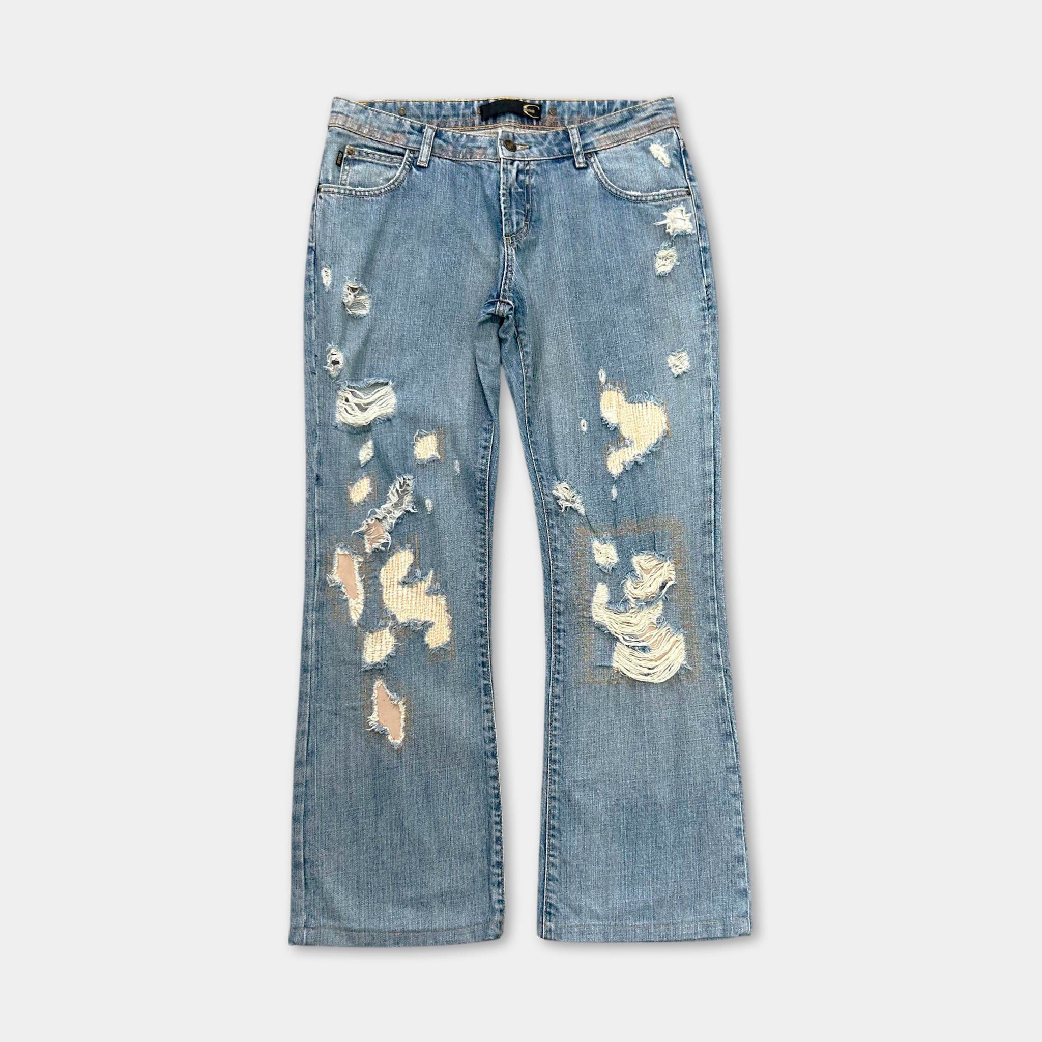 Just Cavalli Just Cavalli 2000s Distressed Flared Denim Jeans Size US 31 - 1 Thumbnail