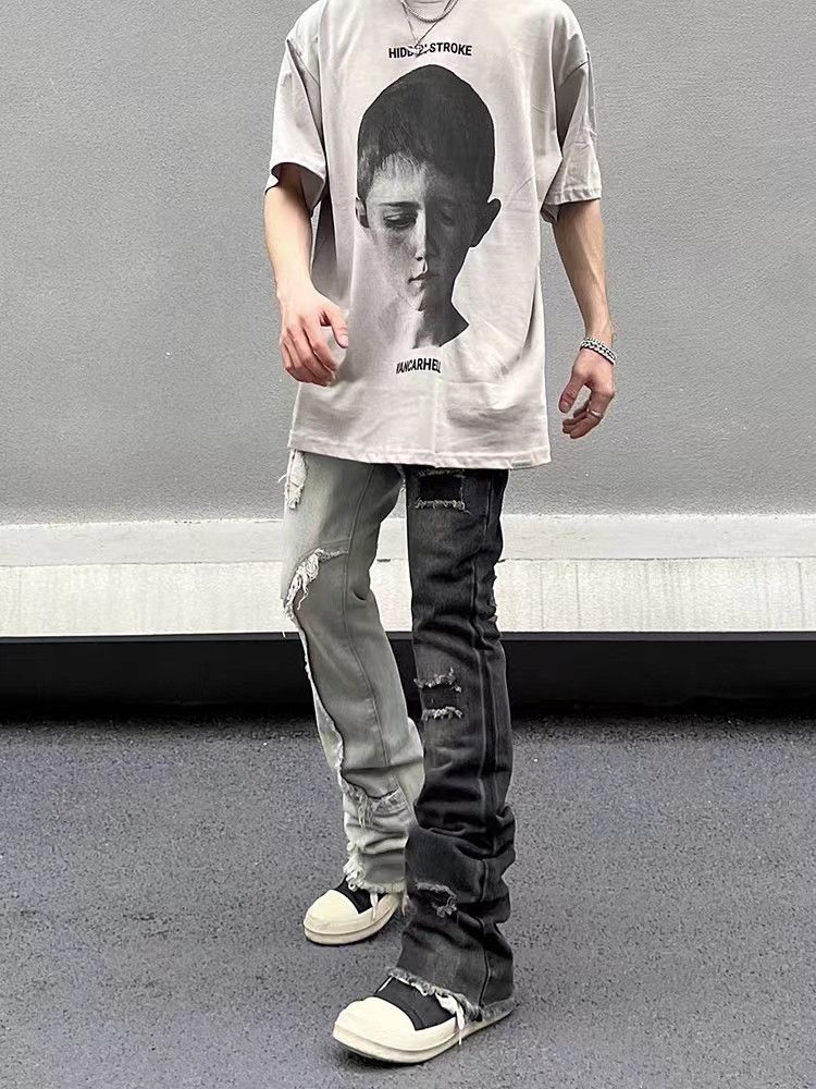 Japanese Brand × Jean Vintage washed black and white patchwork jeans Size US 32 / EU 48 - 4 Thumbnail