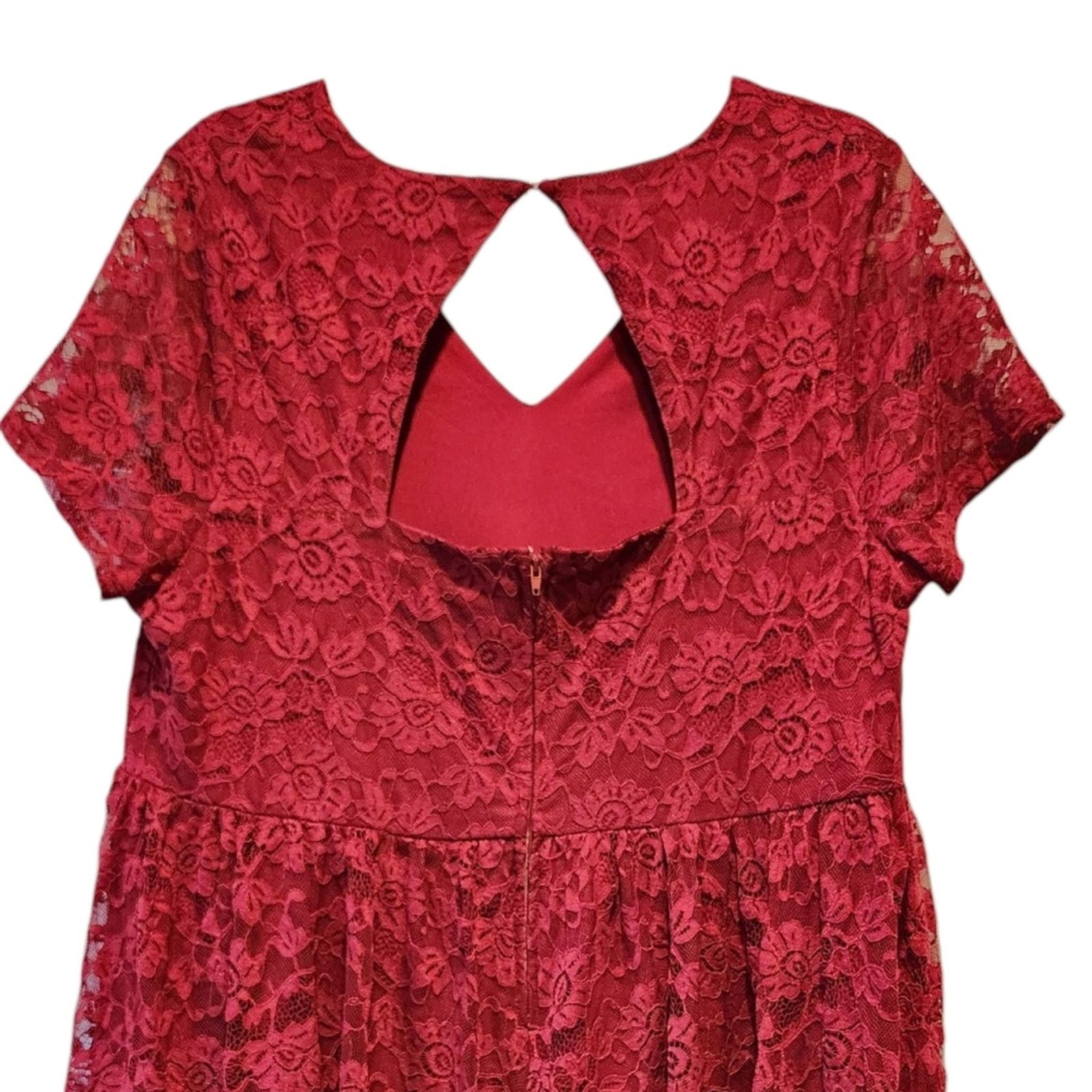 Torrid Torrid Burgundy Red Lace Short Sleeve Midi Dress - Size 18 Size XXL / US 16-18 / IT 52-54 - 7 Thumbnail