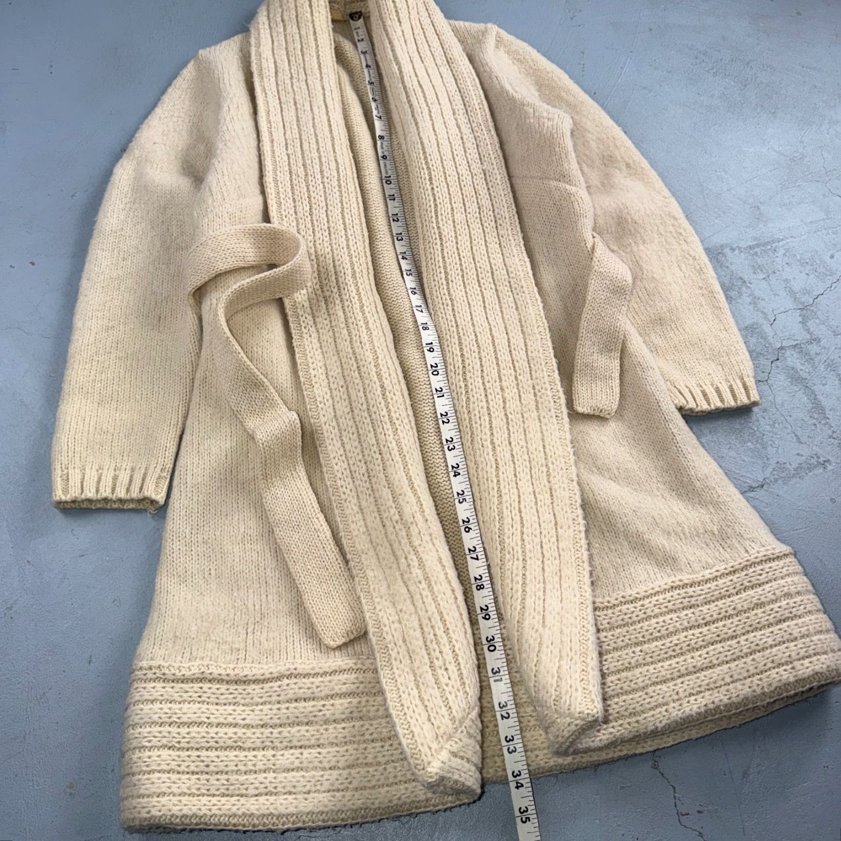 Vintage VTG Cardigan Knit Ribbed Open Belted Pockets Beige S/M Women Knit Style Ribbed Cardigan - VTG 70s 80s Boho Chic Size M / US 6-8 / IT 42-44 - 4 Thumbnail