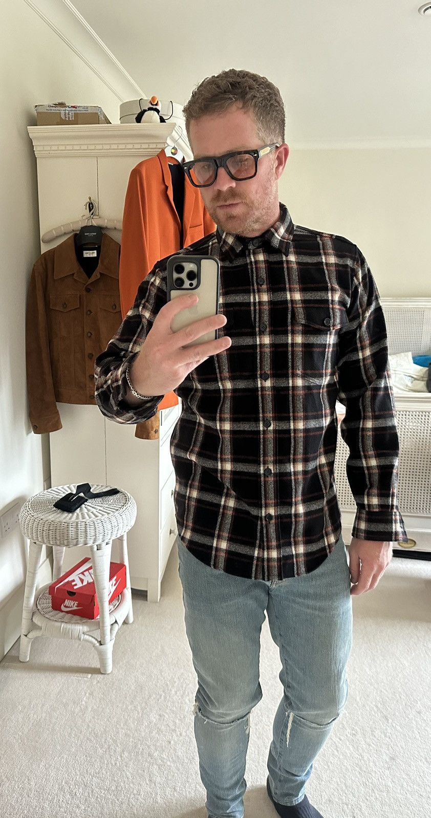 Celine × Hedi Slimane Celine black red white flannel shirt jacket 39 like new Hedi Size US L / EU 52-54 / 3 - 4 Thumbnail