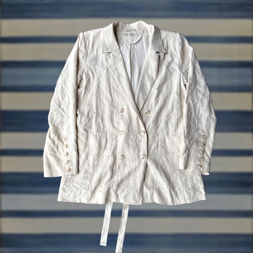 Free People Free People Olivia Blazer Womens Large Beige Linen Blend Blazer Jacket Size M / US 6-8 / IT 42-44 - 1 Thumbnail