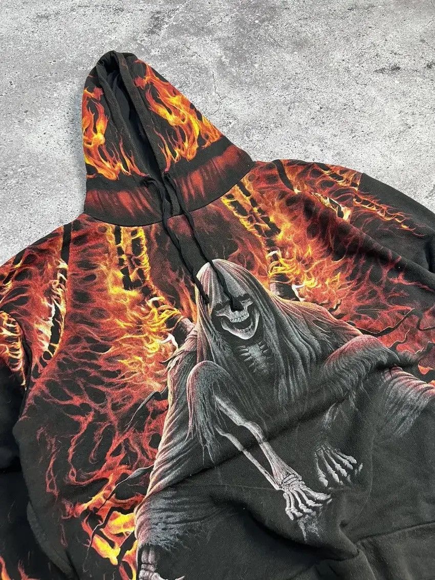 Band Tees × Vintage Vintage Fire Hoodie Y2K vintage Bones Full Print Gothic kill Size US L / EU 52-54 / 3 - 6 Thumbnail