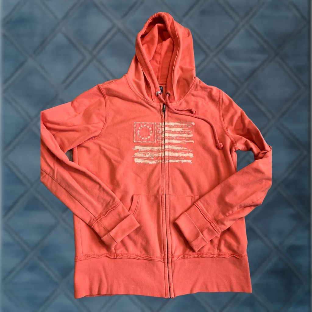Ralph Lauren VINTAGE Ralph Lauren Polo Jeans Co Hoodie Full Zip Embroidered Flag Coral XL Women's Size XL / US 12-14 / IT 48-50 - 1 Thumbnail