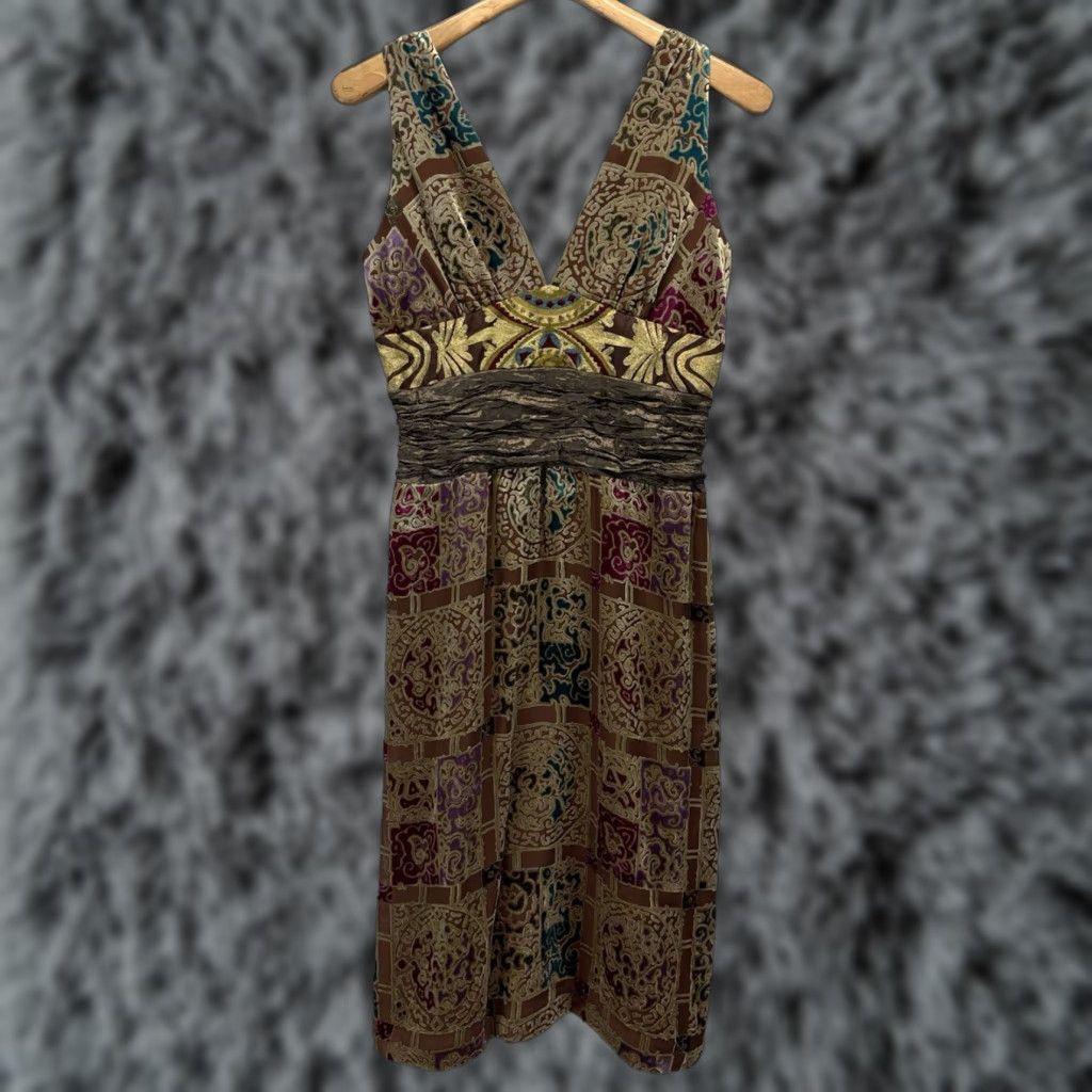 Nicole Miller Nicole Miller Velvet Burnout Dress Sleeveless 10 Multicolor Knee Length Fairy V-Neck Zip Cocktail Womens Size L / US 10 / IT 46 - 1 Thumbnail