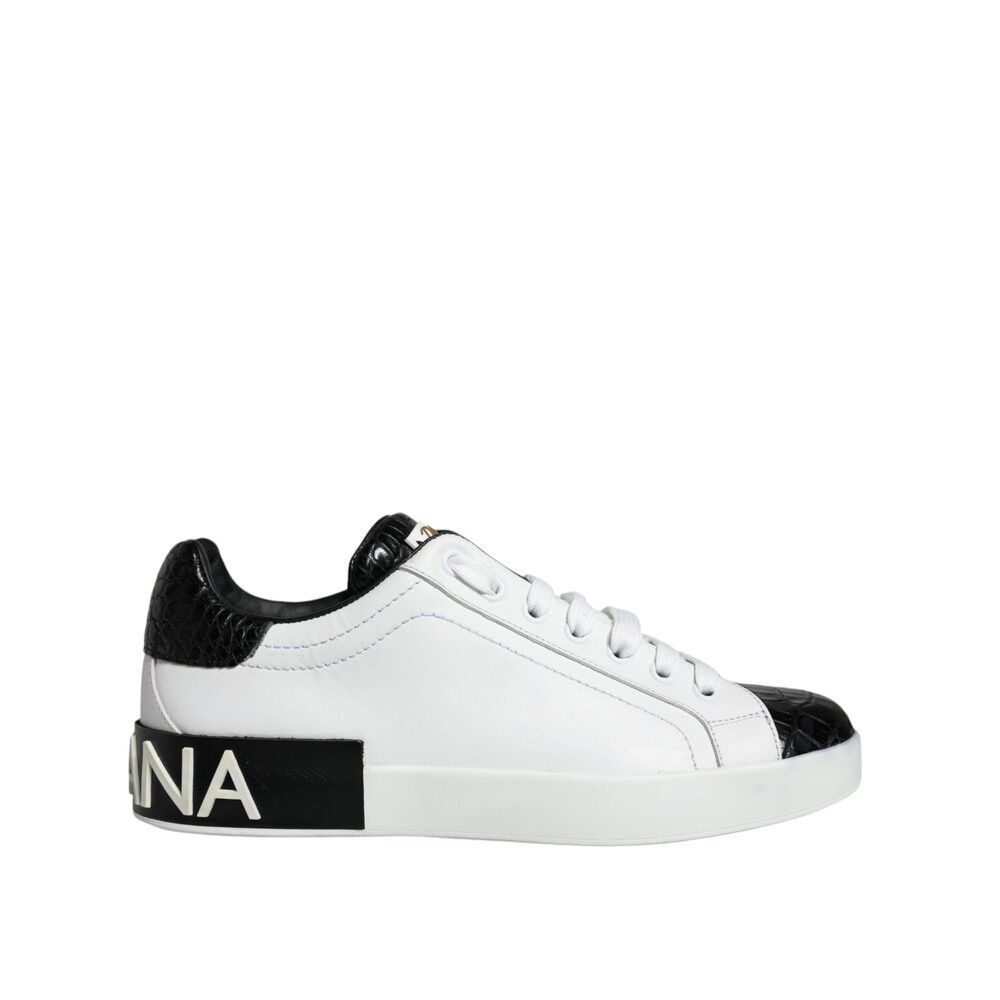Dolce & Gabbana Dolce & Gabbana Black Leather Logo Portofino Sneaker Shoes Size US 5 / EU 37 - 1 Thumbnail