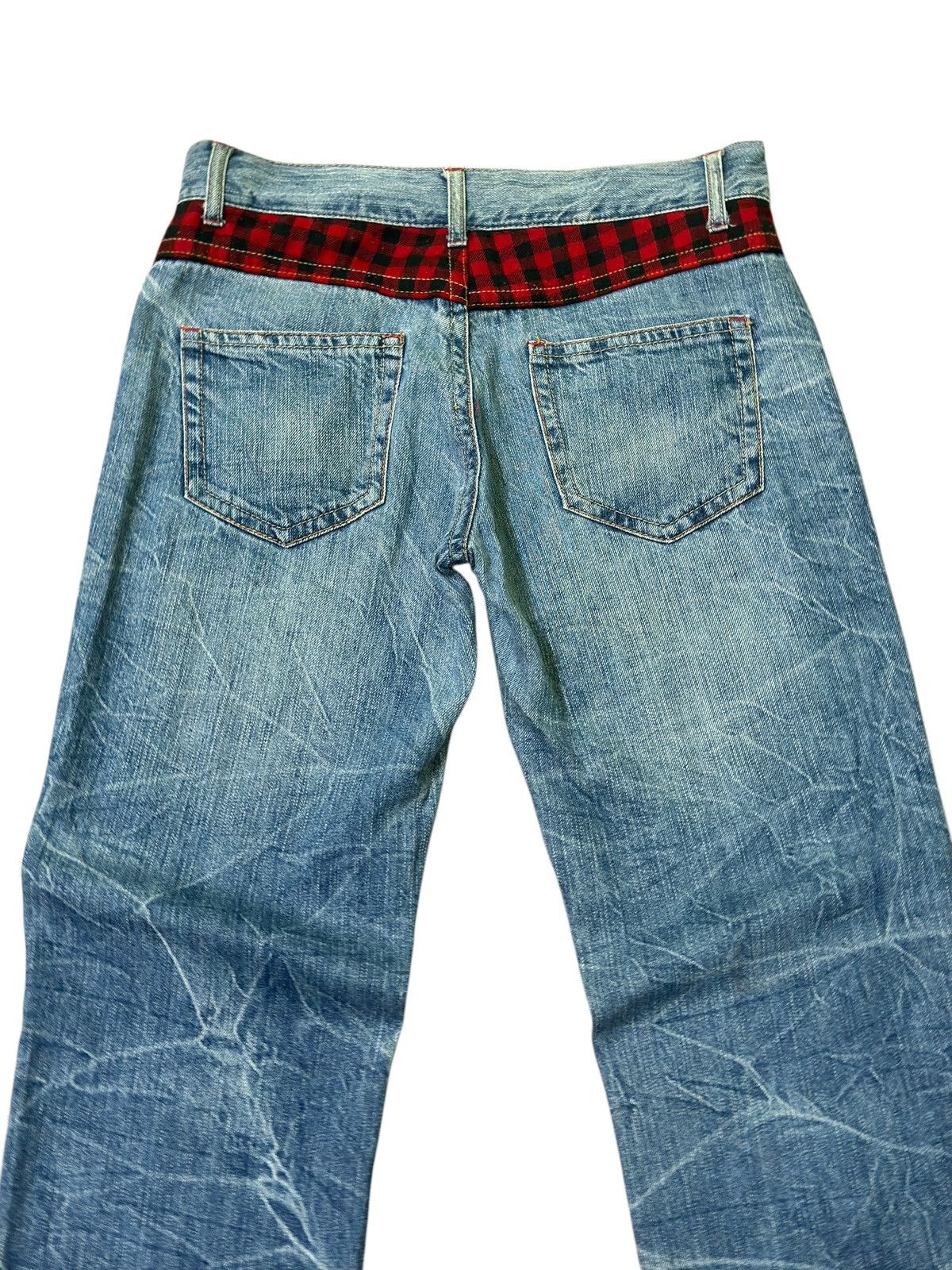 Japanese Brand Distressed Plaid Tartans Junya Watanabe Denim Jeans Size US 31 - 11 Thumbnail