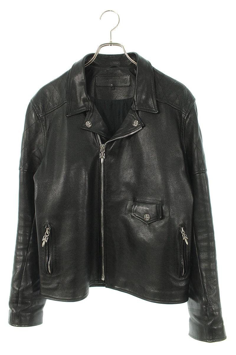 image of Chrome Hearts Leather Single Zip Jacket in Black, Men's (Size Large)