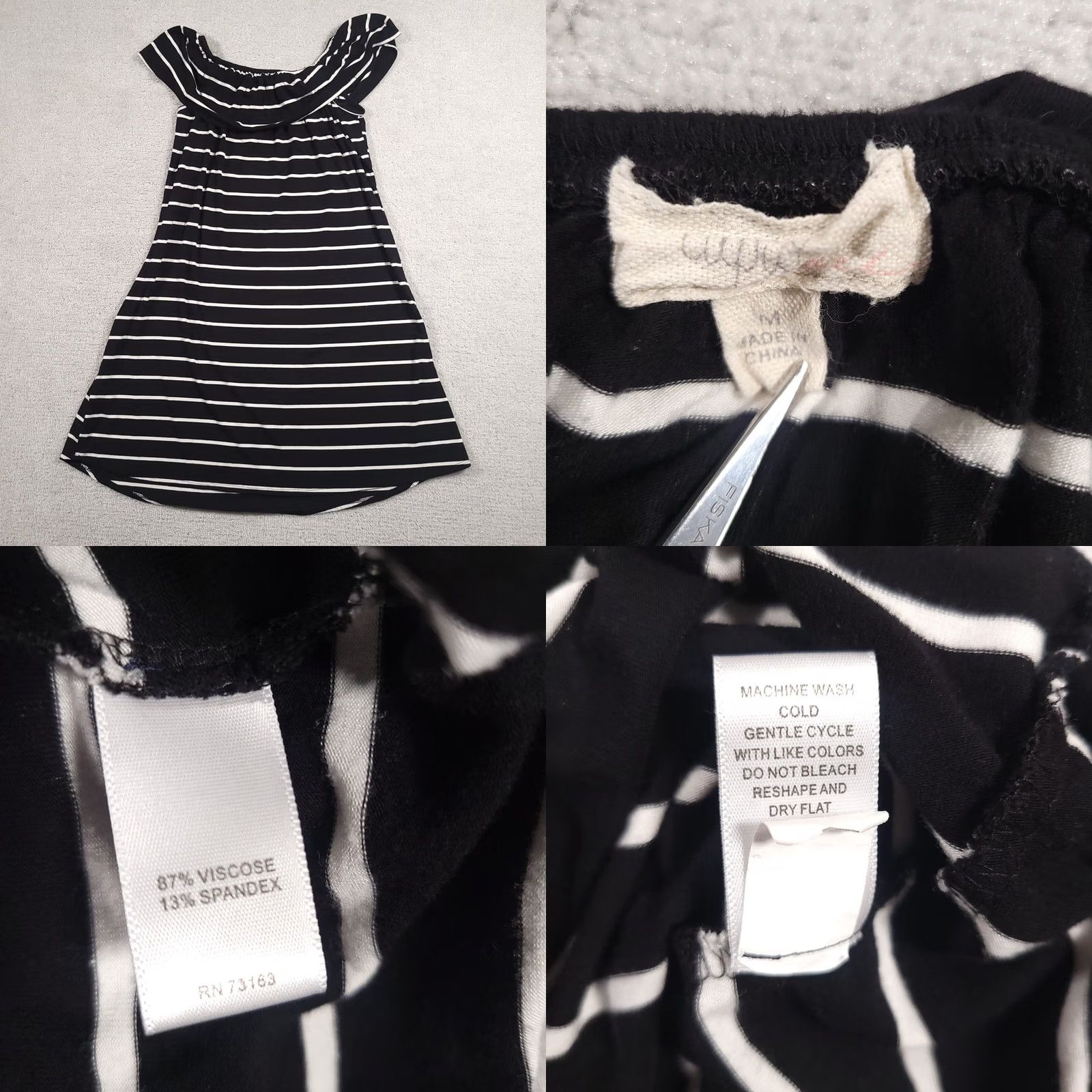 Vintage Cupio Dress Women's Medium Black White Stripe Sleeveless Ruffle Shoulder Short Size 32" / US 10 / IT 46 - 8 Thumbnail