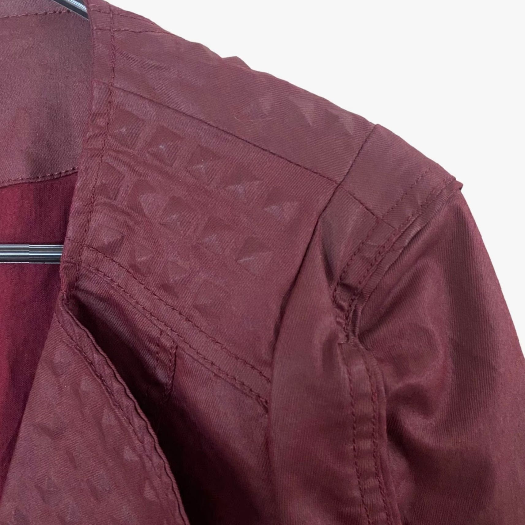 Morgan De Toi VINTAGE Morgan Studded Moto Blazer Jacket Women's 38 Burgundy Red Waxed Long Sleeve Jacket Zipped Pockets Motorcycle Theme Mens Womens Girls Size XS / US 0-2 / IT 36-38 - 7 Thumbnail