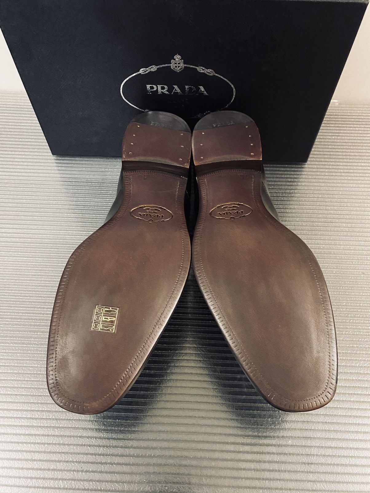 Prada Prada 🇮🇹 Bruciato wingtip toe medallion buckle loafer 11 NEW Size US 11 / EU 44 - 13 Thumbnail