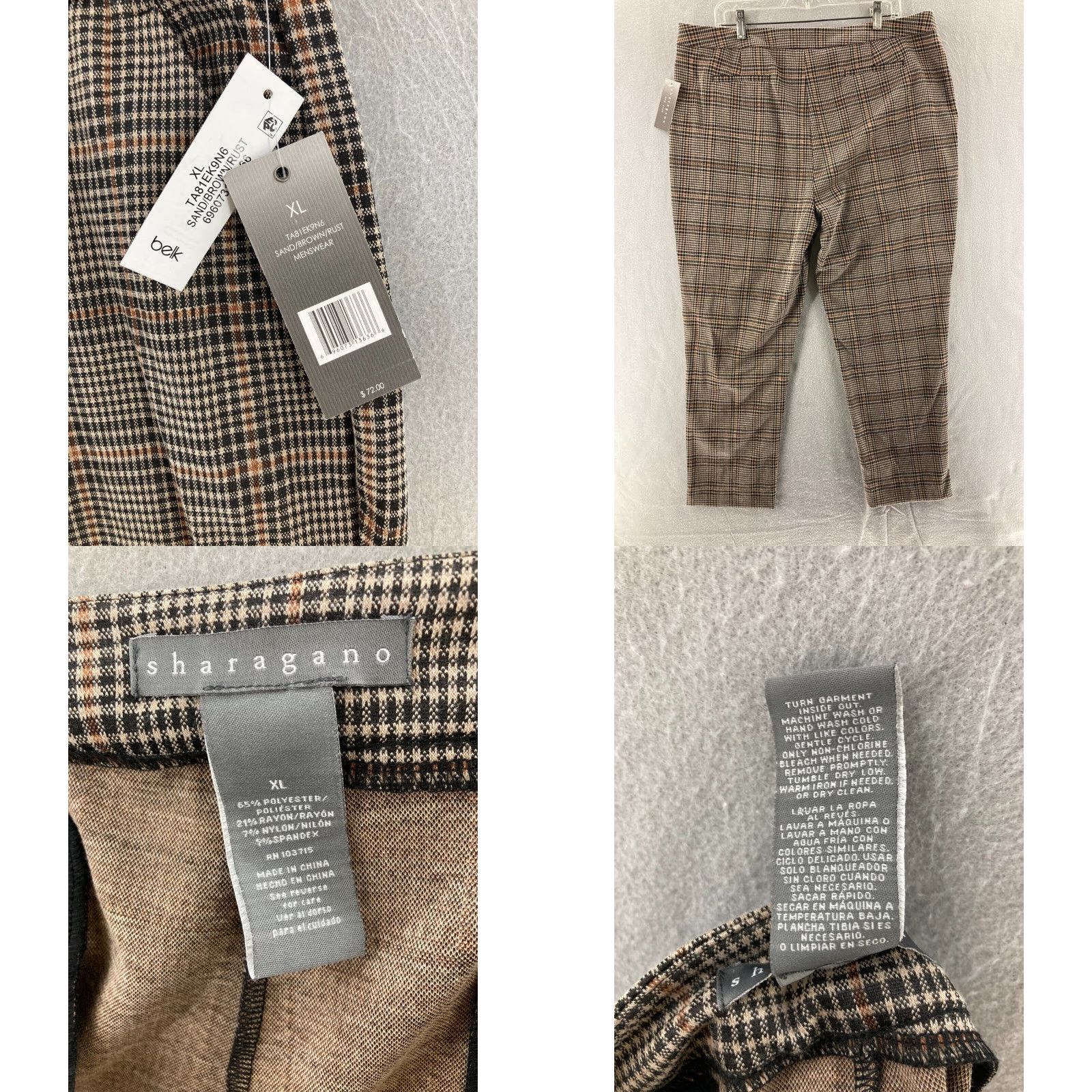 Vintage Sharagano Pants Womens XL Plaid Dress NWT Brown Size 40" / US 18 - 8 Thumbnail