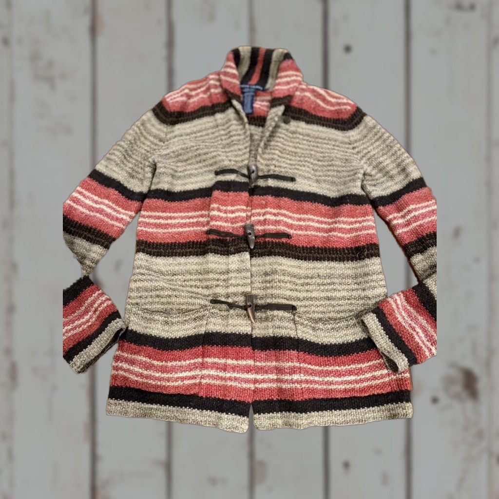 VINTAGE Ralph Lauren Hand Knit Tricote A La Main Southwestern Serape Cardigan M Adult Multi-Color 1990s Mens