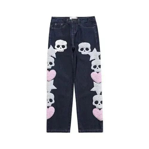 Japanese Brand Skull Streetwear Denim Jeans Hip Hop Retro Skeleton Size US 32 / EU 48 - 4 Thumbnail