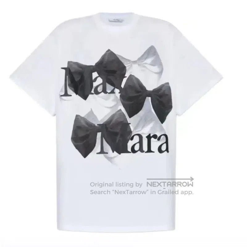 Max Mara MaxMara Summer White Cotton Bow Print T-Shirt . Size S / US 4 / IT 40 - 1 Thumbnail