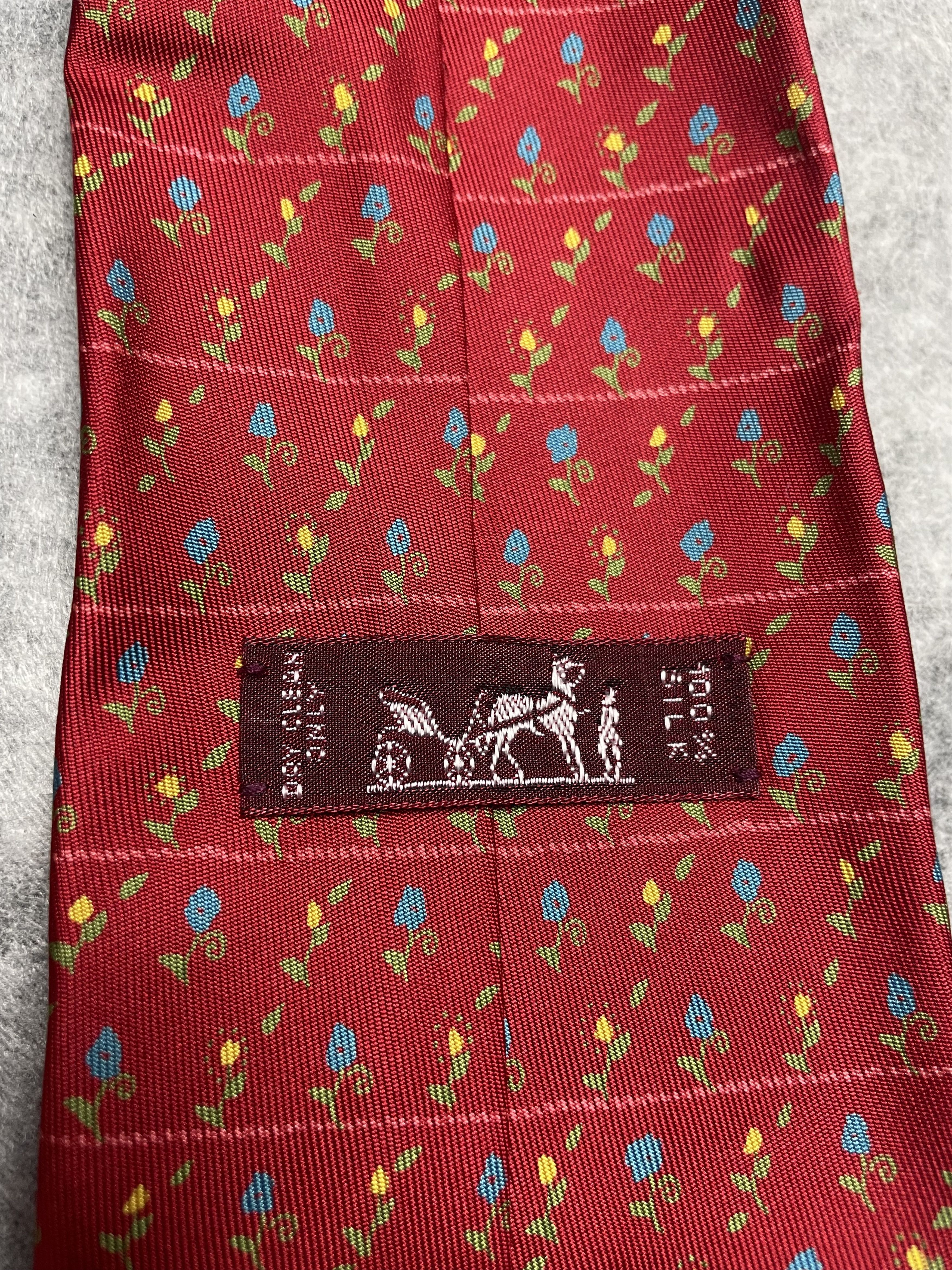 Hermes HERMES Paris 7941 MA Flower Print Red Silk Tie Size ONE SIZE - 7 Thumbnail