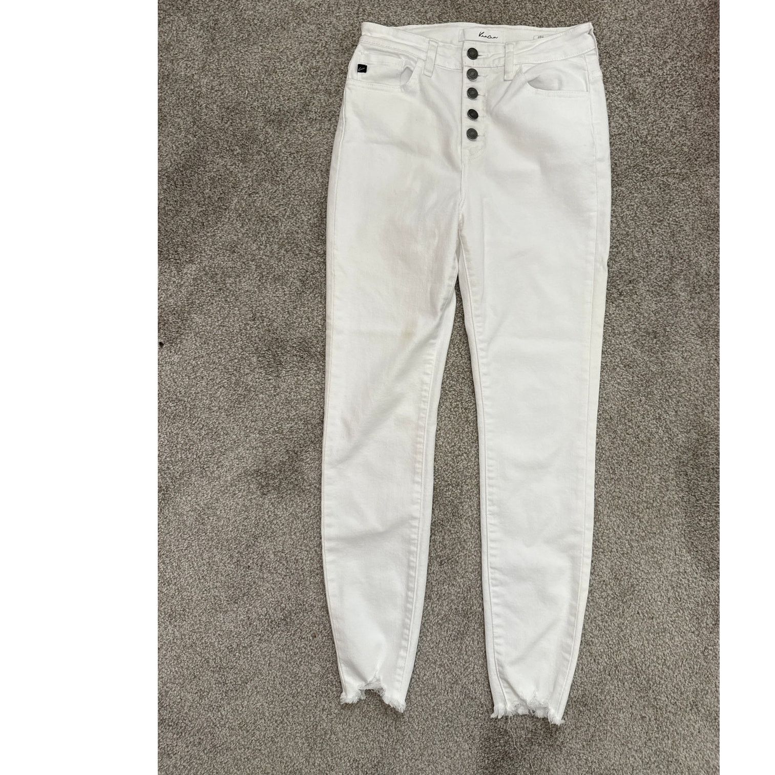 Kancan USA Kancan White Hi Rise Button Fly Jeans Raw Hem Denim, sz 7/27 Size 27" / US 4 / IT 40 - 2 Thumbnail