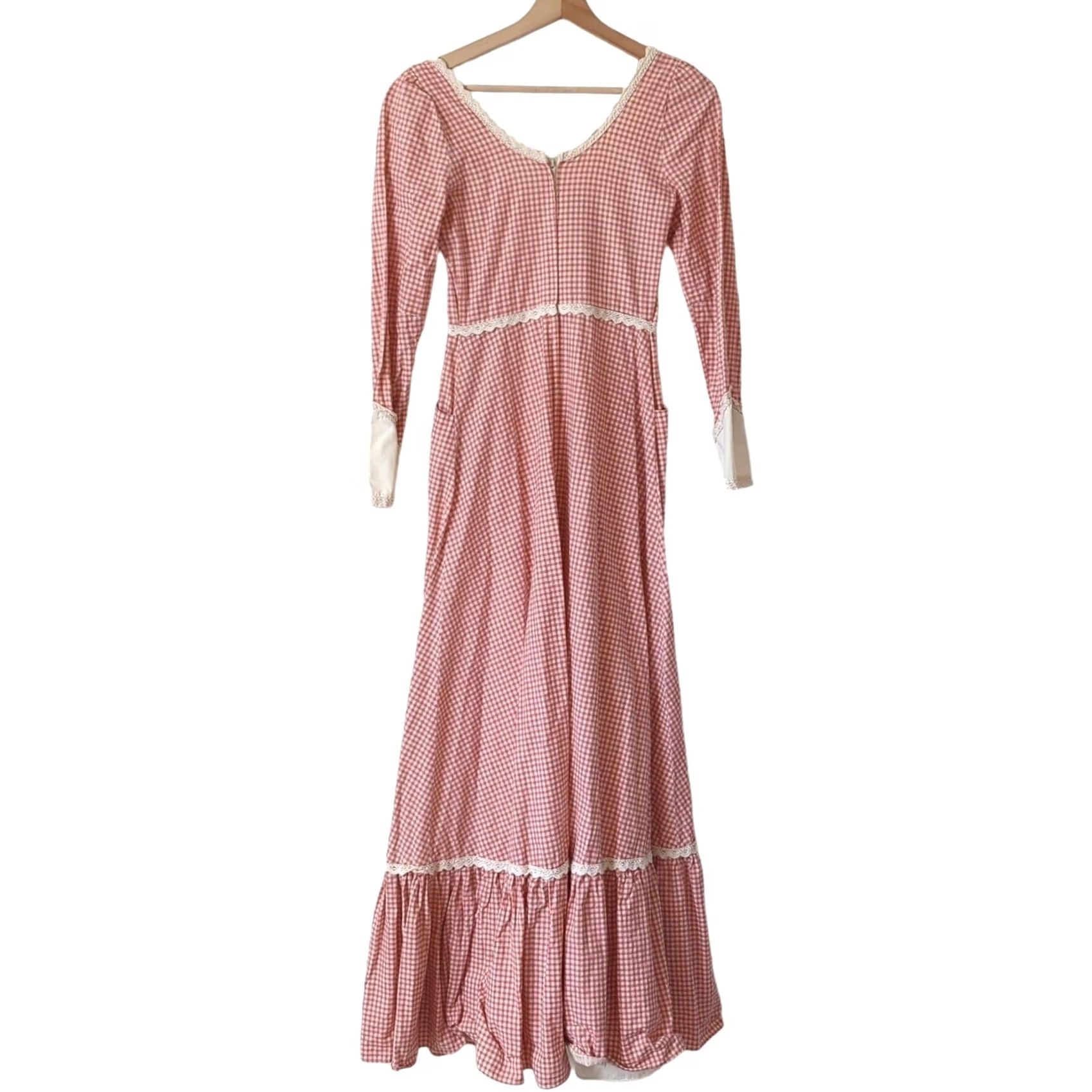 Vintage VINTAGE Gunne Sax Dress Womens S Long Pink Checkered Corset Prairie 70s Cottagecore Maxi Size S / US 4 / IT 40 - 4 Thumbnail