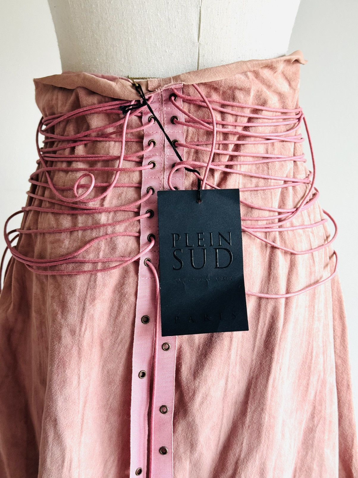 plein sud Vintage Plein Sud pink suede laced bondage skirt S/S 2003 Size 28" / US 6 / IT 42 - 4 Thumbnail