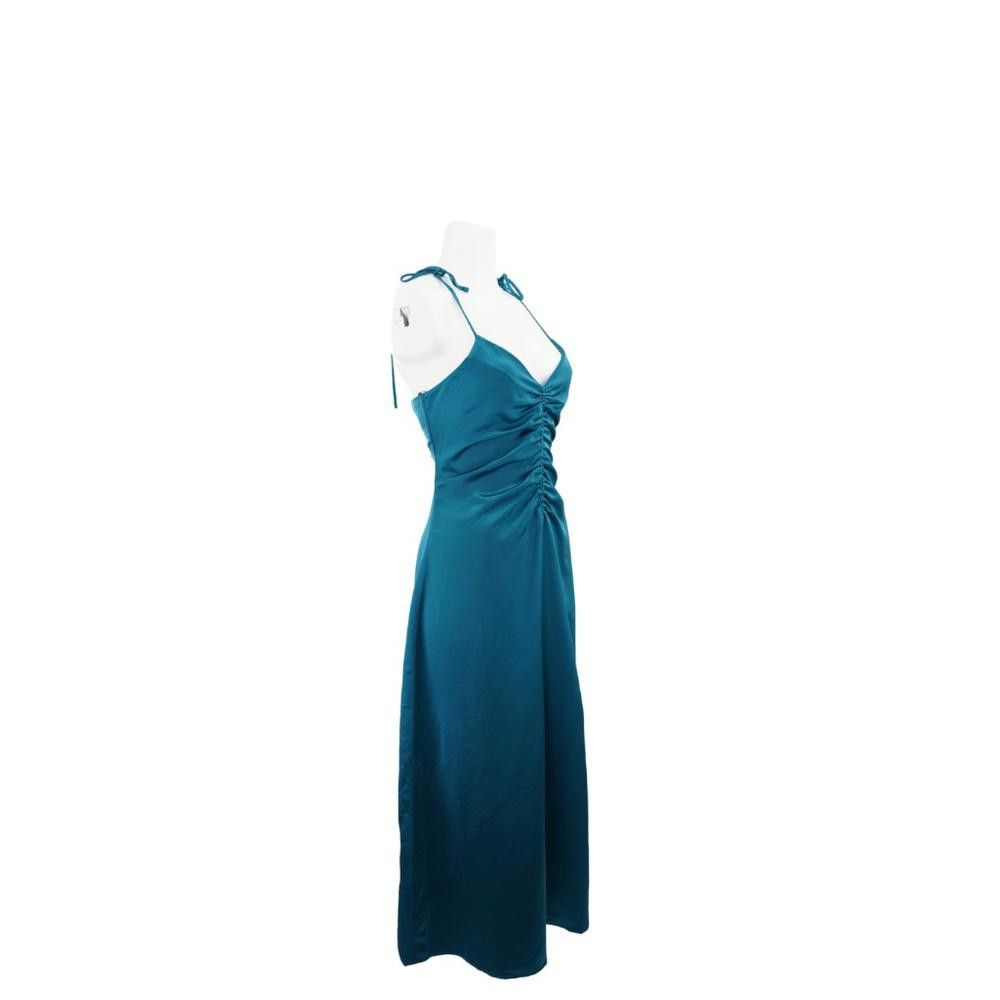 Designer Jason Wu Teal Satin Halter Midi Dress Size M Size M / US 6-8 / IT 42-44 - 2 Thumbnail