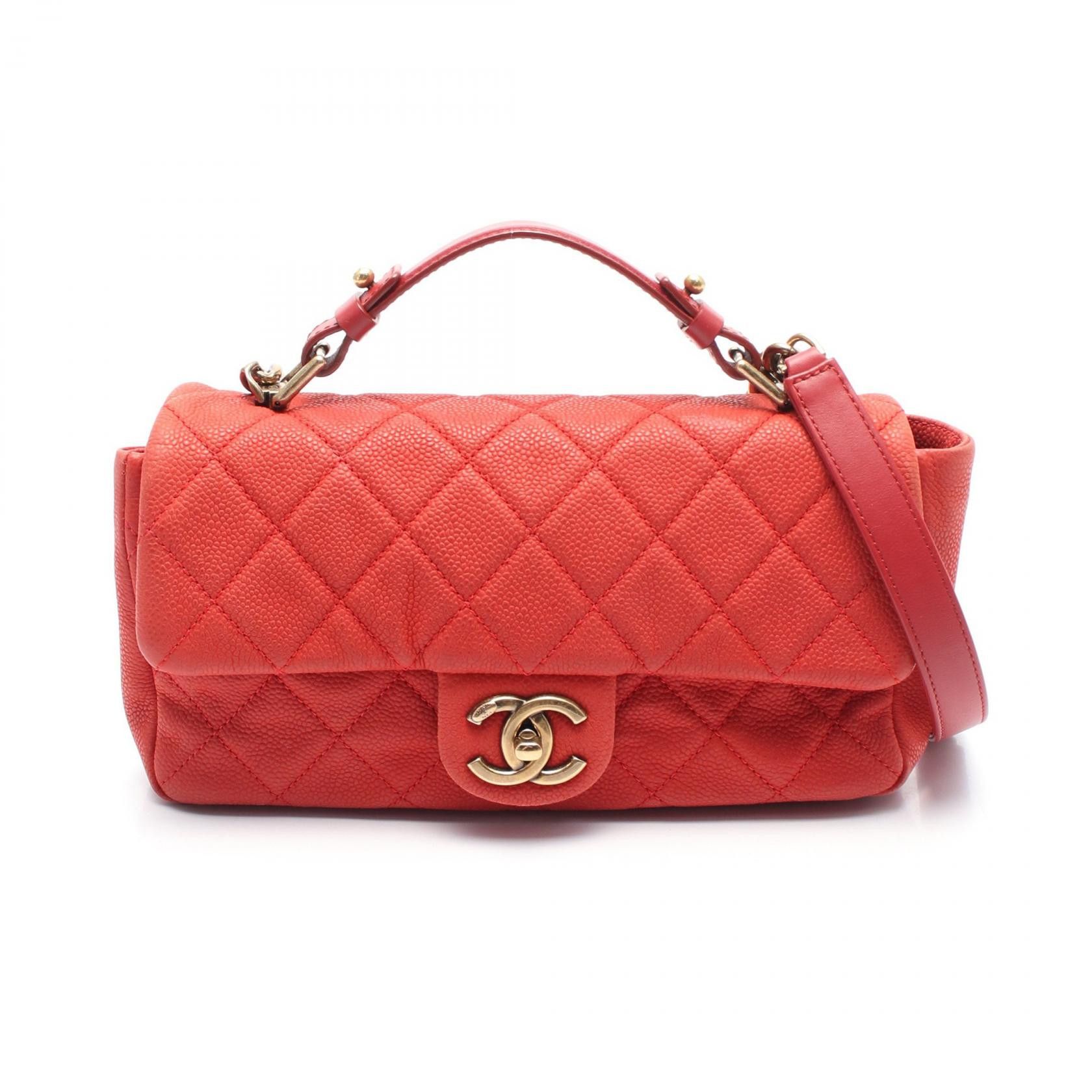 Chanel Chanel Matelasse Grained Calfskin Shoulder Bag Leather Shoulder Bag in Red, Women's