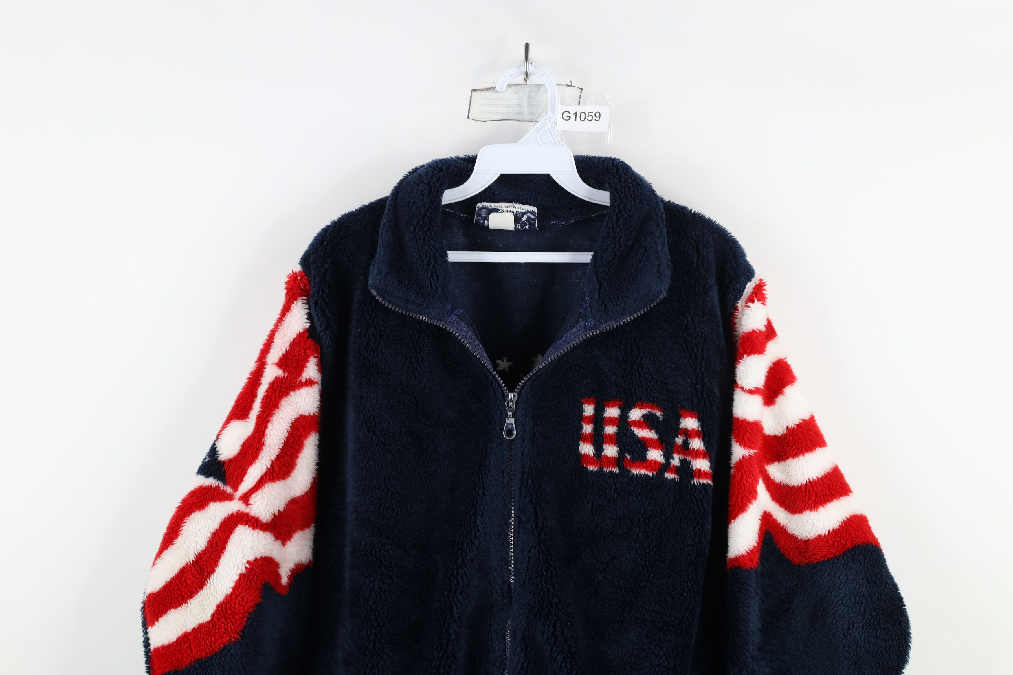 Vintage Vintage 90s Streetwear Flag All Over Print Fleece Jacket USA Size US L / EU 52-54 / 3 - 2 Thumbnail