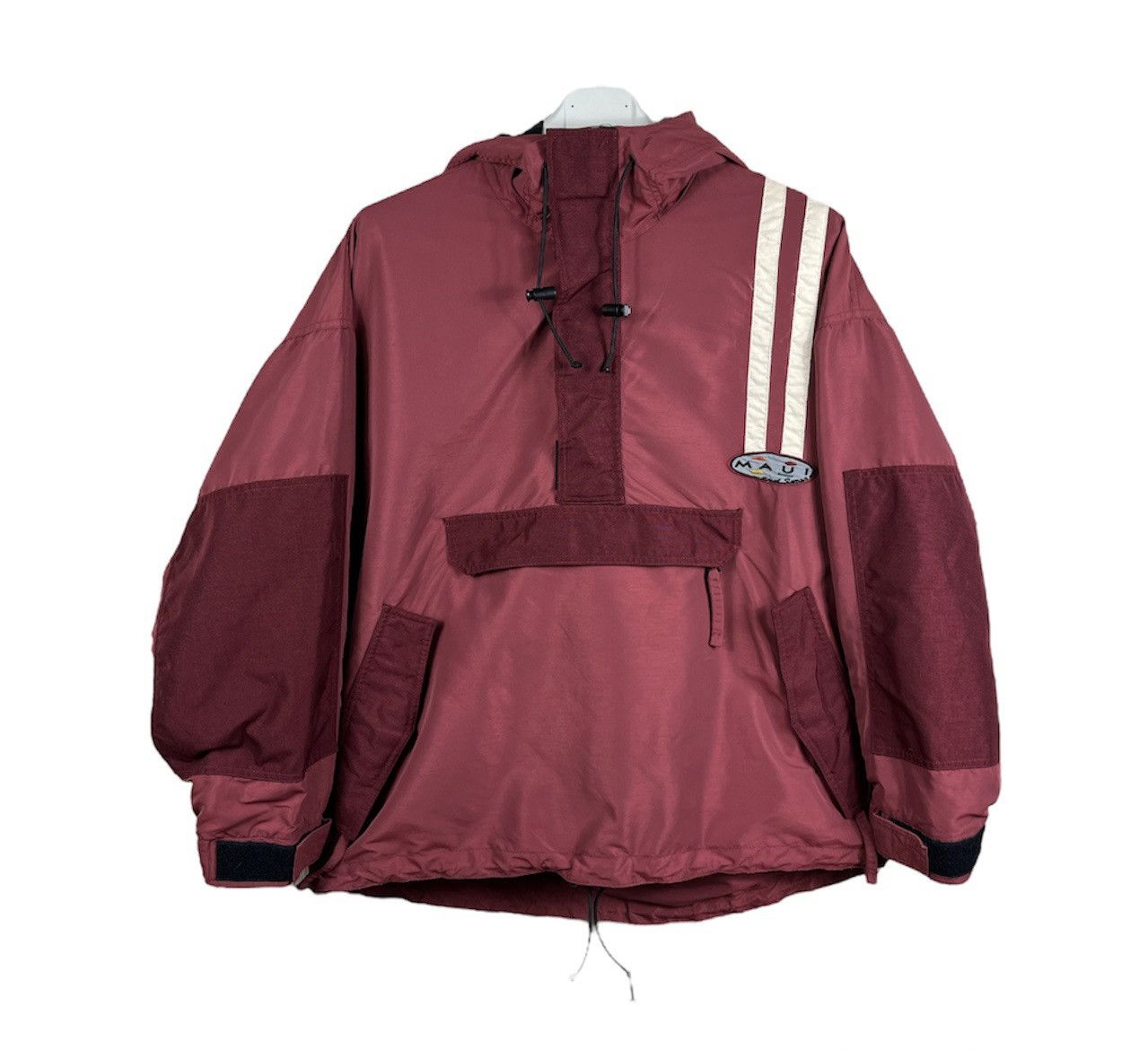 image of Vintage Maui And Sons Usa Reflective Jacket Anorak Kangaroo in Claret, Men's (Size Small)