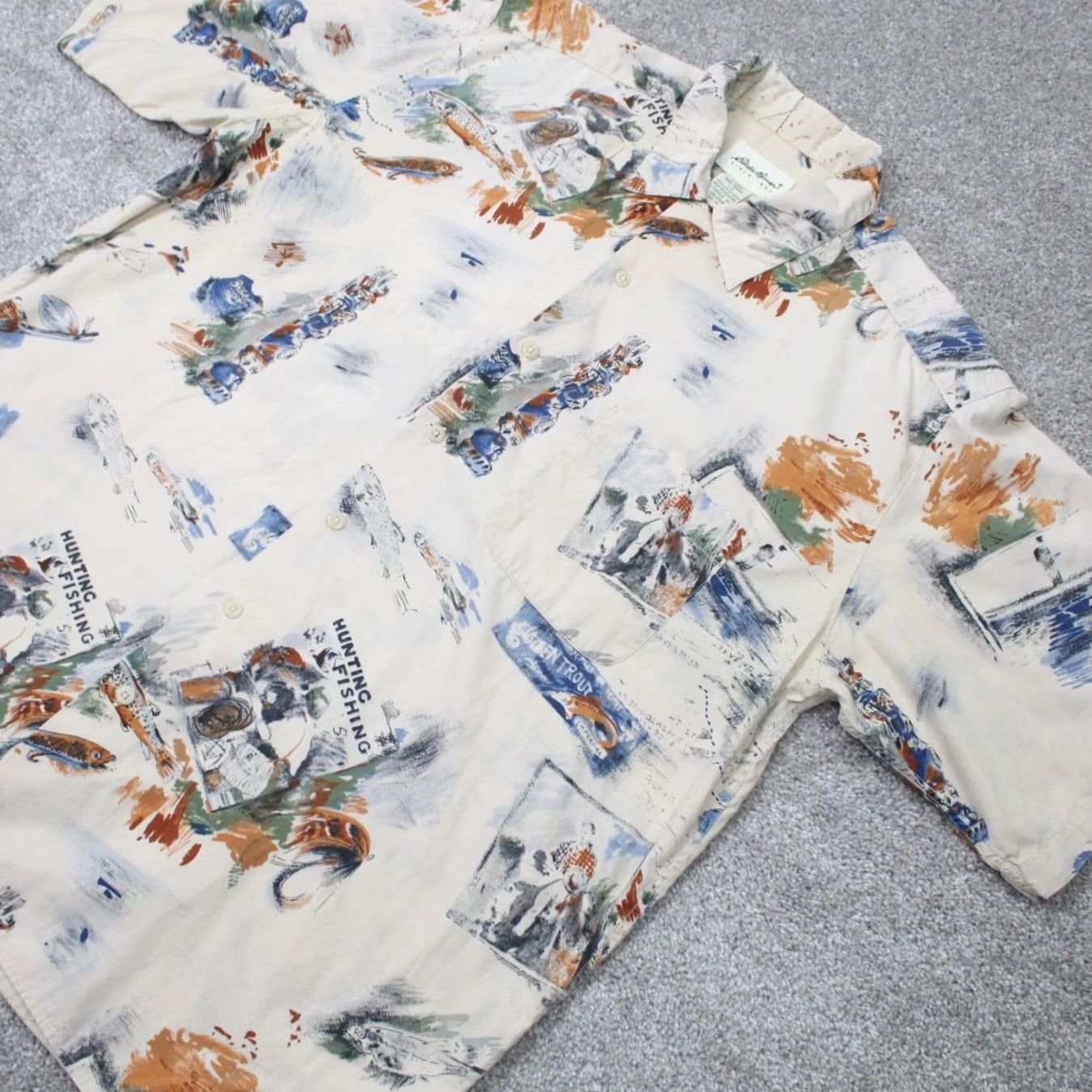 Eddie Bauer Eddie Bauer Shirt Mens Large Tan Hunting Fishing Graphic Print 100% Cotton S/S Button Up Size US L / EU 52-54 / 3 - 3 Thumbnail