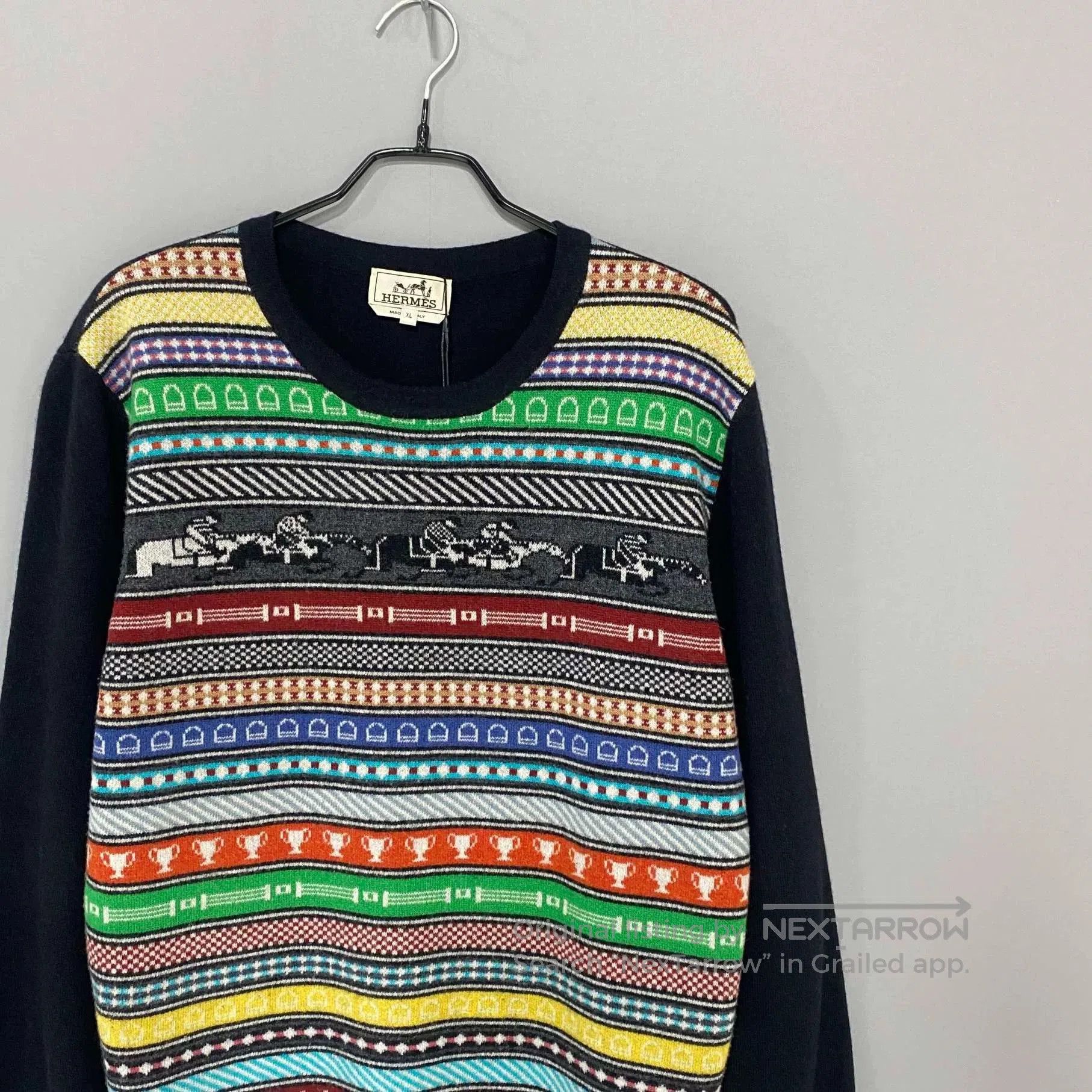 Hermes Striped Floral Carriage Cashmere Sweater. Size US XL / EU 56 / 4 - 2 Thumbnail