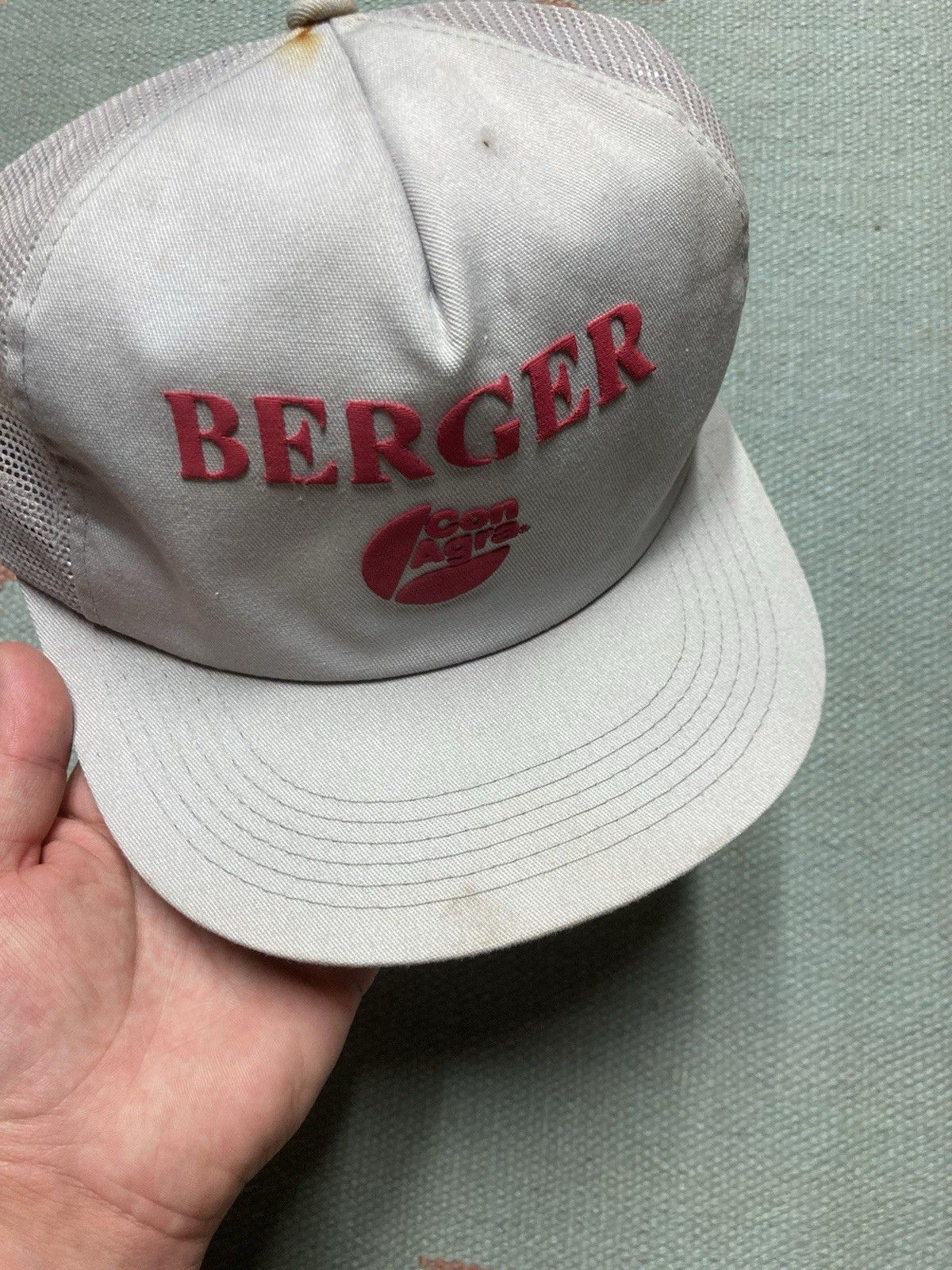 Vintage vtg 80s trucker hat Berger con Agra farm stain worn USA made Size ONE SIZE - 3 Thumbnail