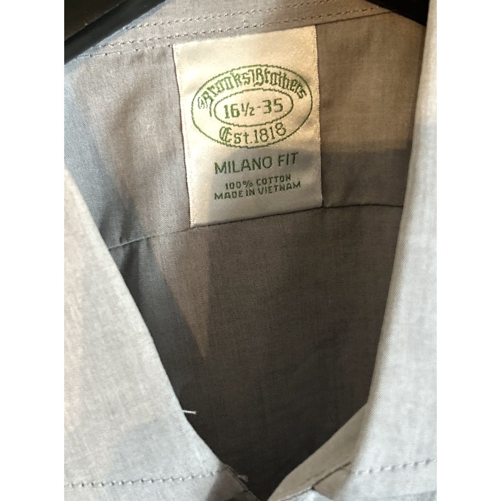 Brooks Brothers Brooks Brothers Milano Button-Up Shirt 16.5 35 Gray Blue 100% Cotton Milano Fit Men Classic Business Casual Formal Party/Cocktail Workwear Maroon Size 46R - 4 Thumbnail