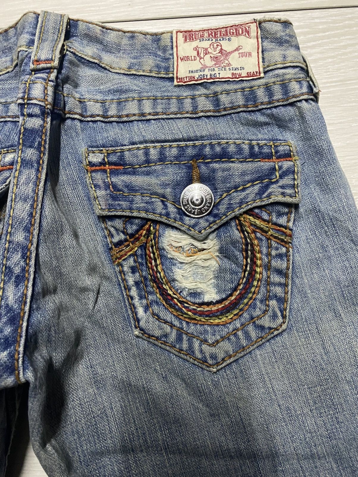 Tornado Mart True Religion Light Wash Super Flare Distressed Jeans Size US 29 - 10 Thumbnail