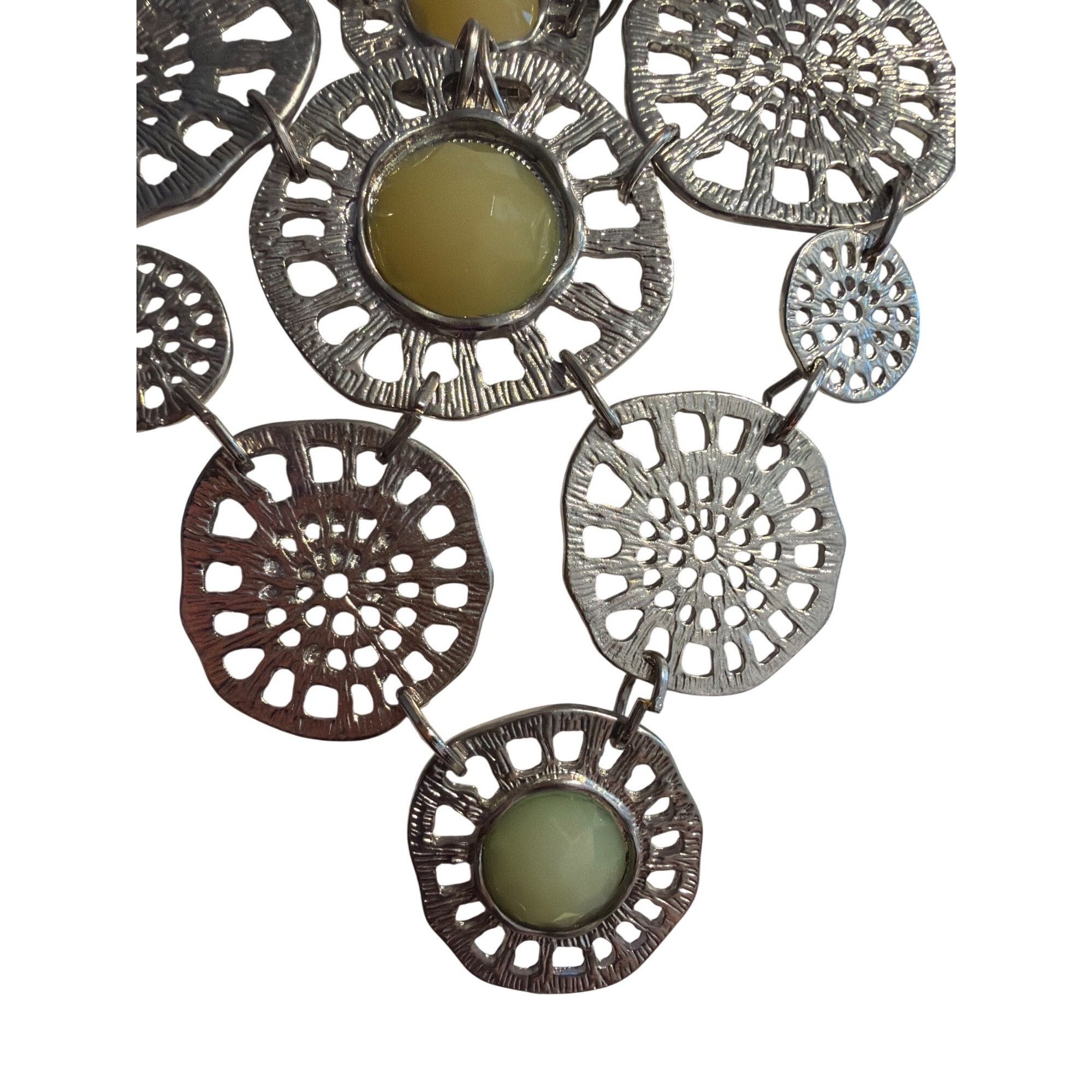 Other Vintage Silver Tone Statement Bib Necklace Green Bead Accent Size ONE SIZE - 2 Thumbnail