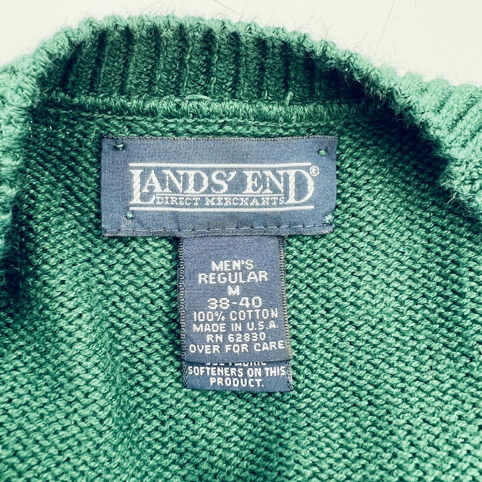 Lands' End × Vintage Vintage Lands' End Cotton Sweater Green Wool Free Pullover Size US M / EU 48-50 / 2 - 3 Thumbnail