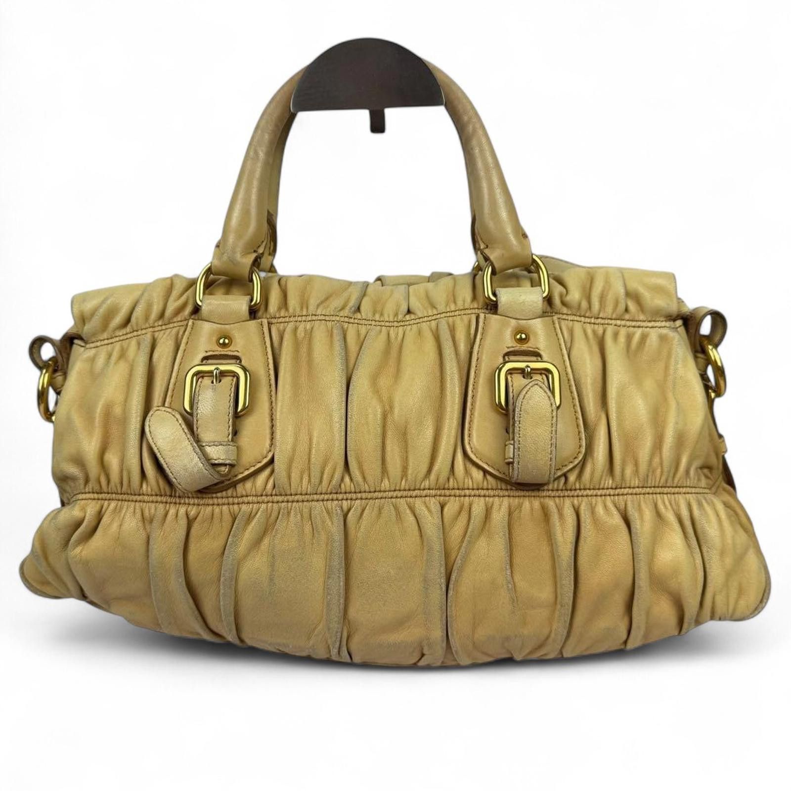 Prada Prada - Beige Leather Handbag Gold Hardware Size ONE SIZE - 3 Thumbnail