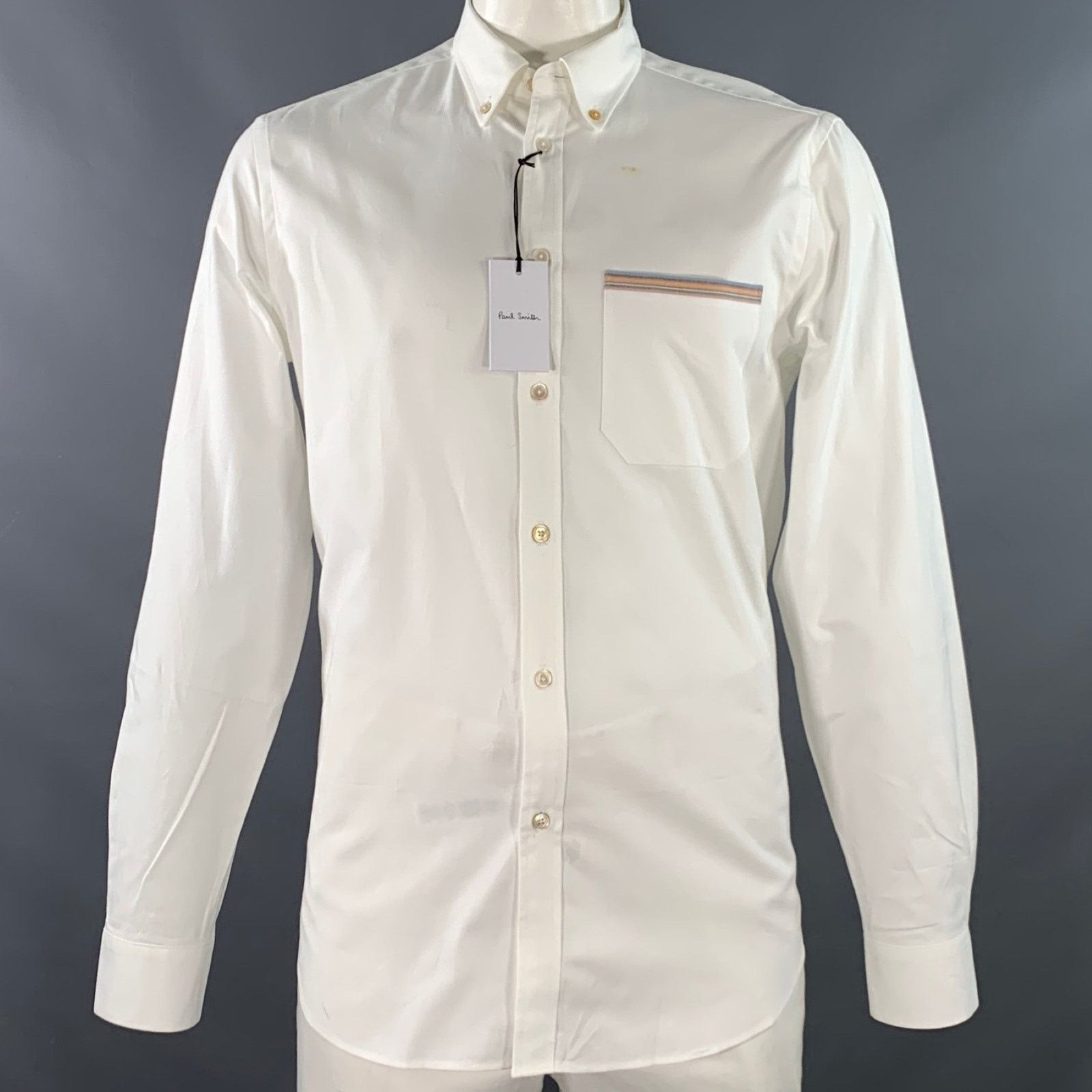 Paul Smith White Contrast Trim Cotton One Pocket Long Sleeve Shirt Size US L / EU 52-54 / 3 - 1 Thumbnail
