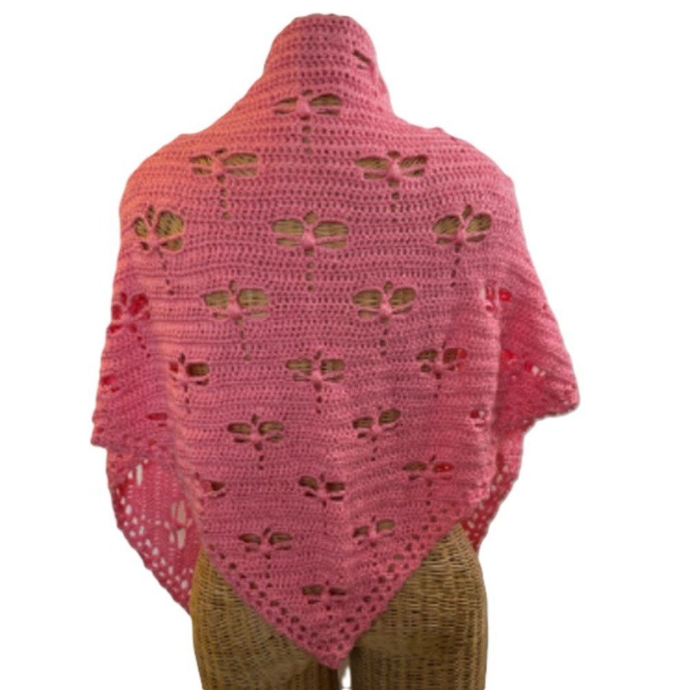 Crochet Shawl Cowl Wrap Dragonfly Cut Outs Pink 78