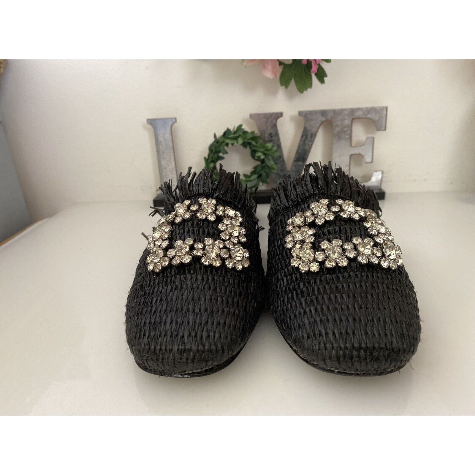 Vintage Bibi Lou Raffia Gem Jeweled Mule Slide Slip On Slipper Shoes Size US 6 / IT 36 - 14 Thumbnail