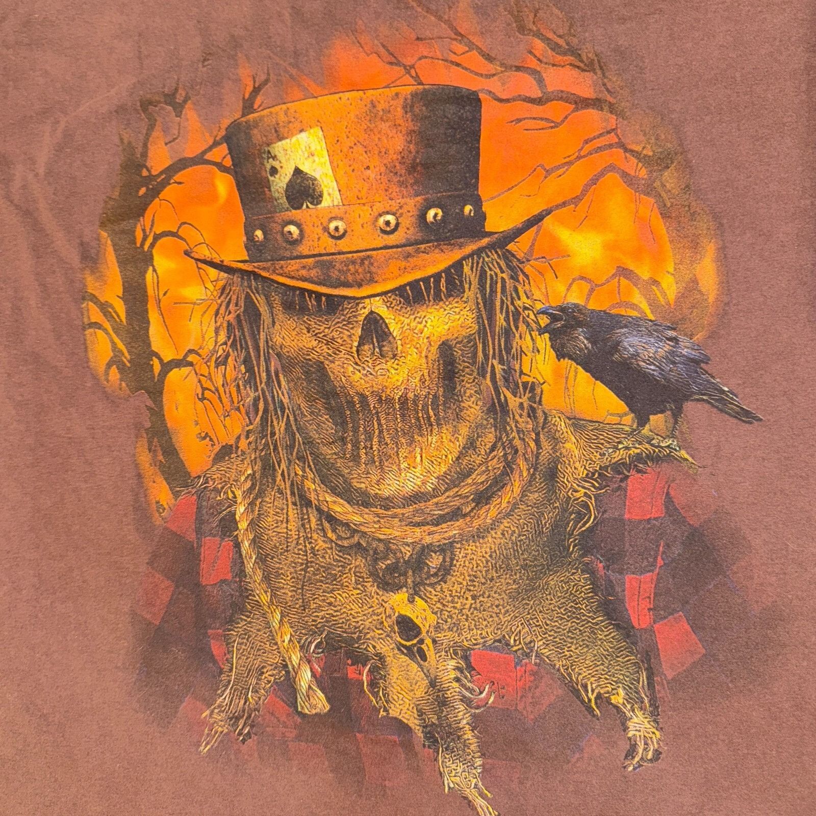 Fruit Of The Loom Vtg Y2K Halloween Grunge Scarecrow Brown Graphic Haunted Tsh Size US XXL / EU 58 / 5 - 2 Thumbnail