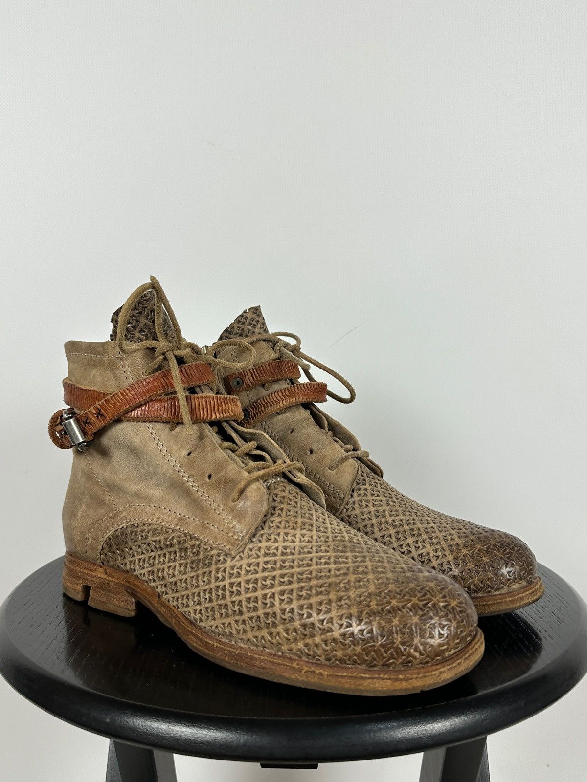 A.S.98 A.S.98. Airstep Beige Leather Biker Buckle Strap Ankle Boots Size US 8 / IT 38 - 11 Thumbnail