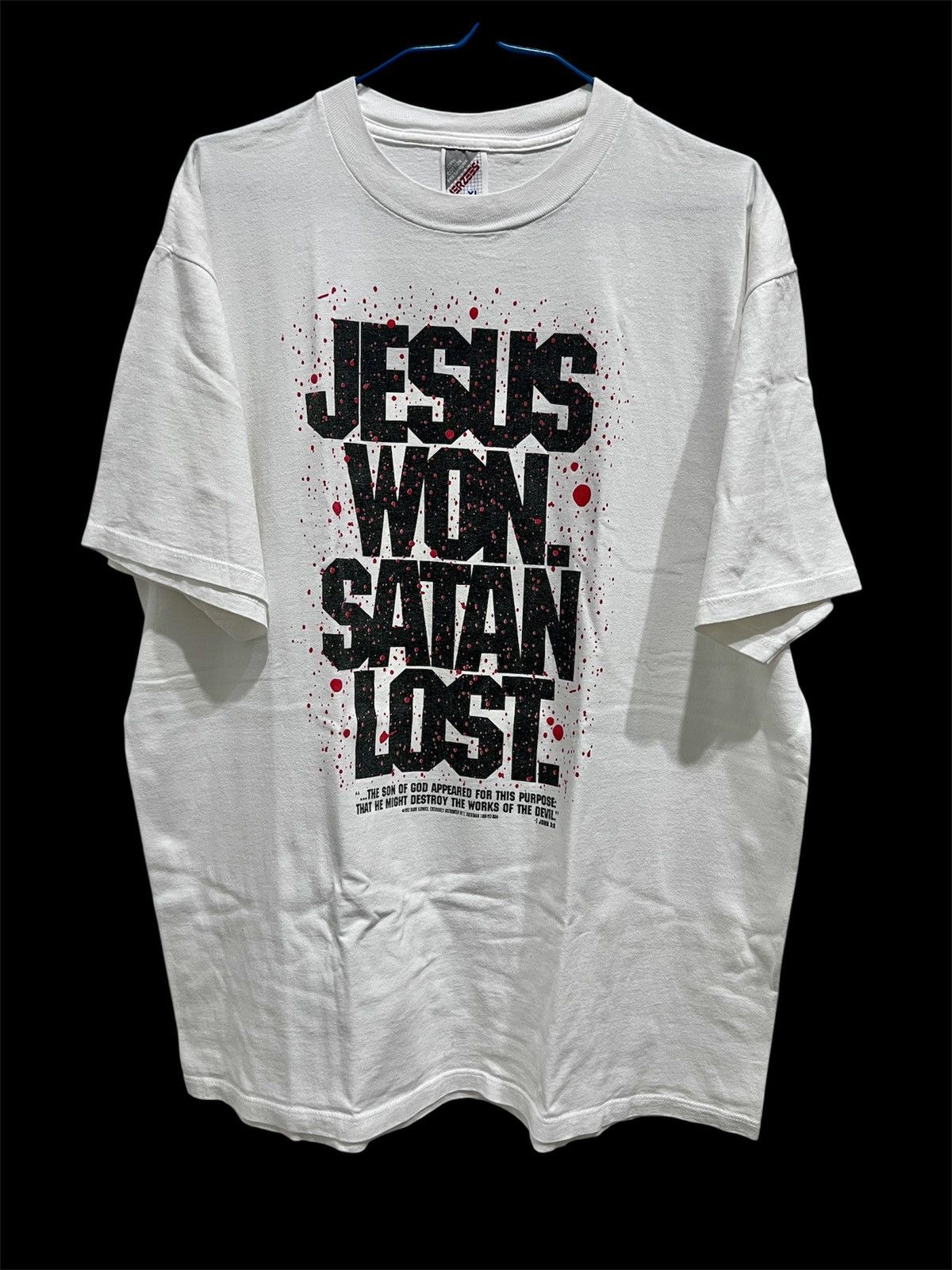 Vintage Vintage 90s JESUS Won Satan Lost God Bible Holy Tee XL Size US XL / EU 56 / 4 - 1 Thumbnail