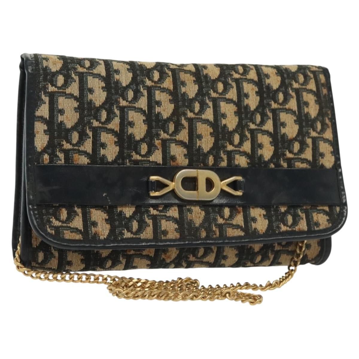 Dior DIOR Trotter Canvas Chain Shoulder Bag Navy Gold Size ONE SIZE - 1 Thumbnail