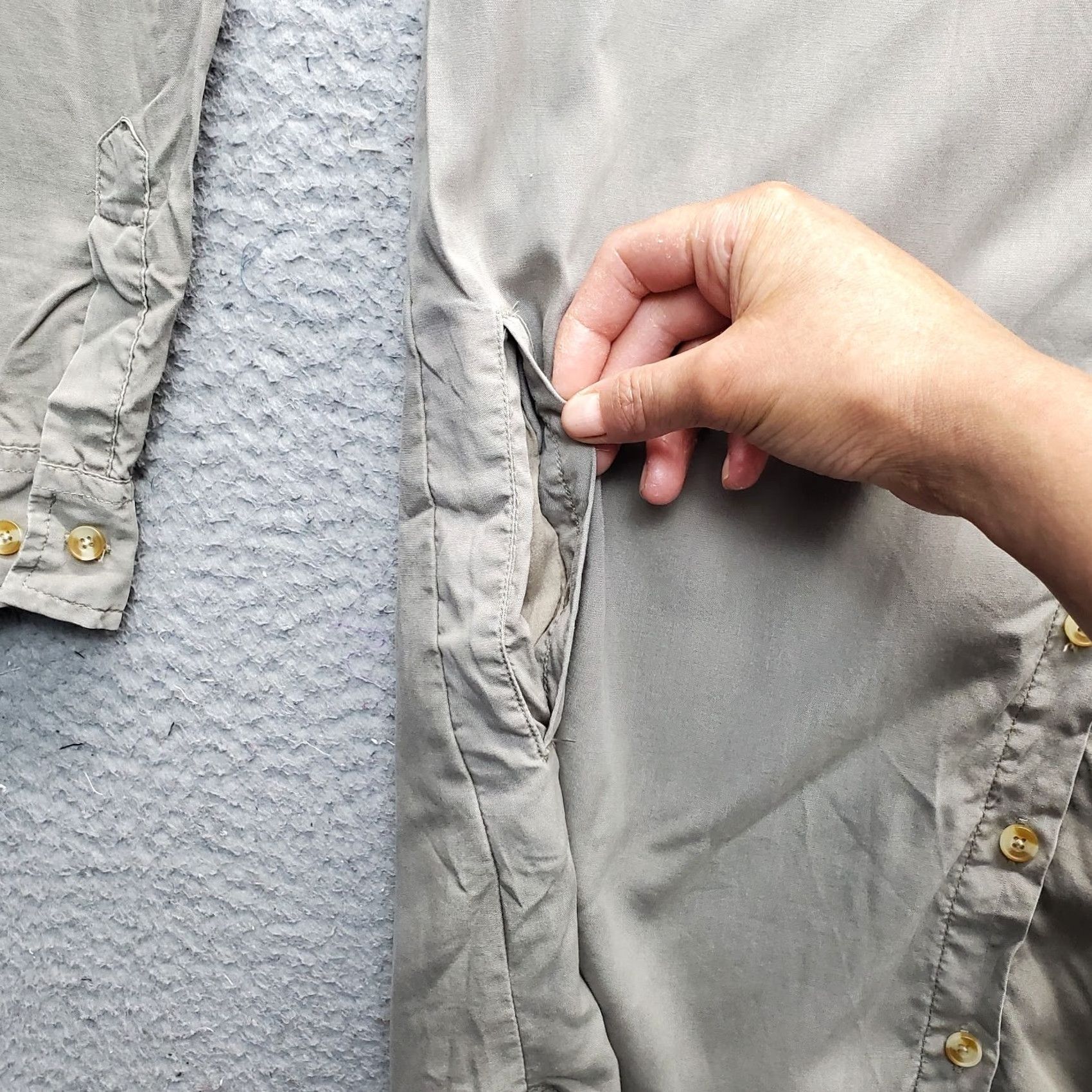 Vintage Thread & Supply Shirt Dress Women's S Gray Lyocell Roll Tab Sleeve Button Front Size S / US 4 / IT 40 - 7 Thumbnail